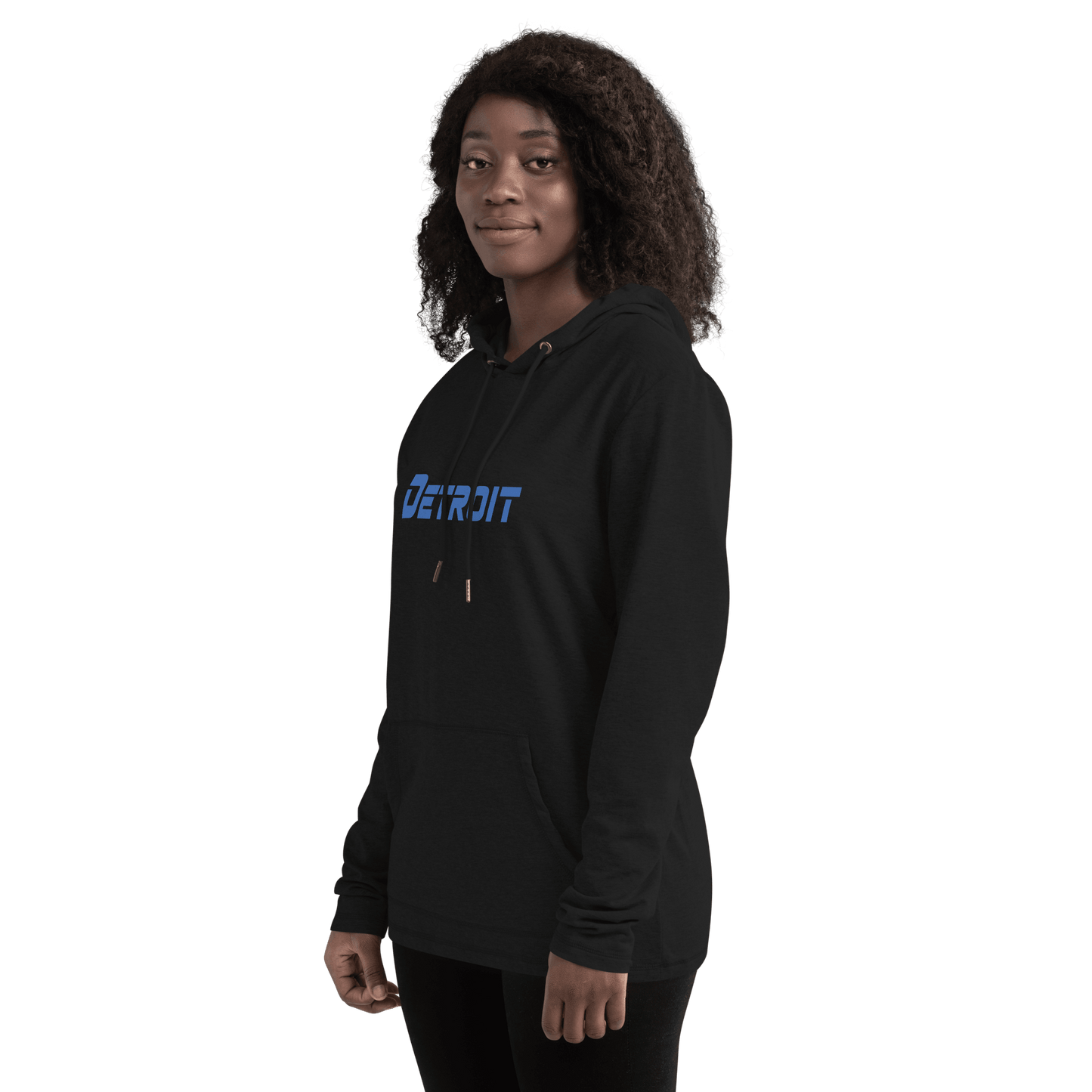 'Detroit' Lightweight Hoodie (Blue 1980s Sci-Fi Font) | Unisex - Circumspice Michigan