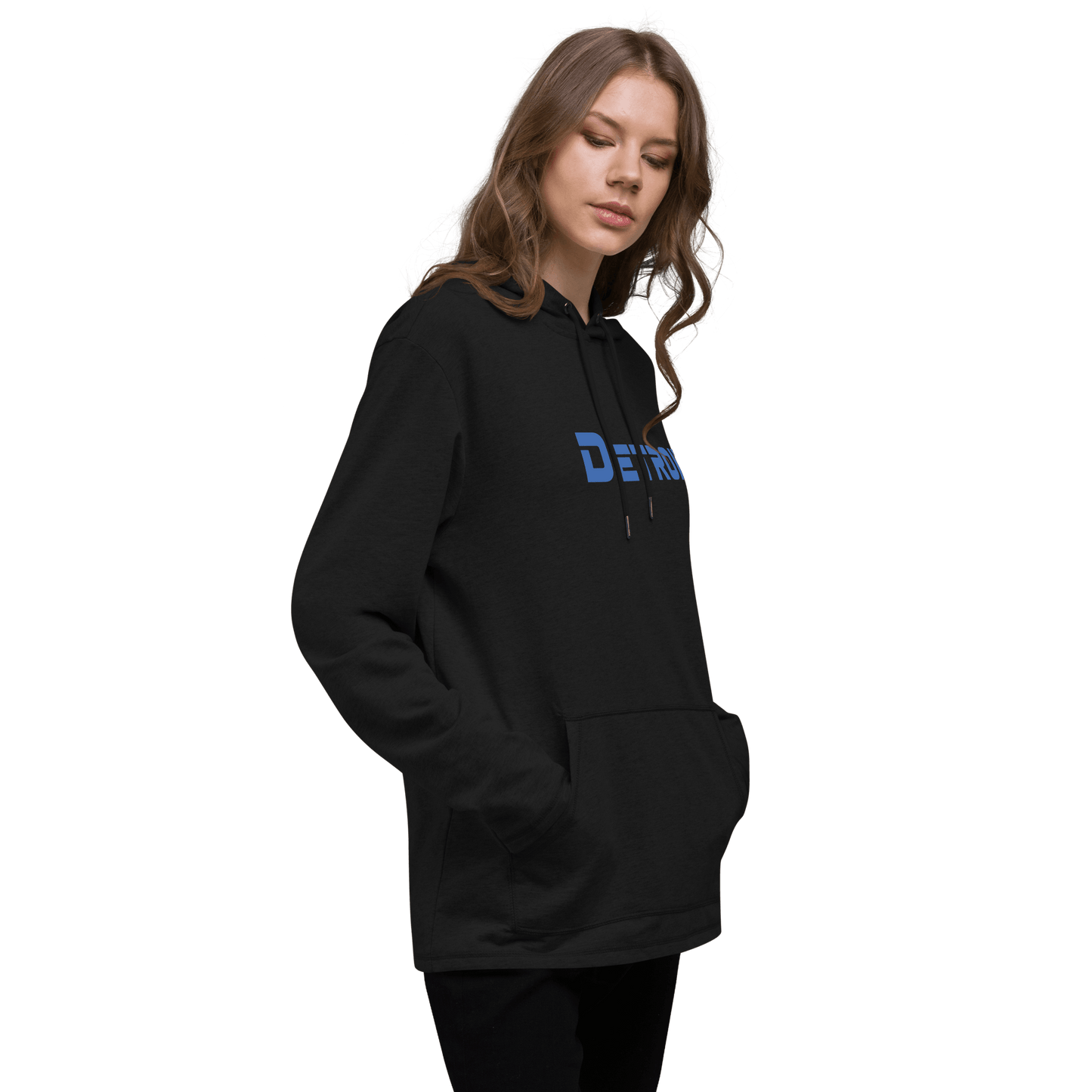 'Detroit' Lightweight Hoodie (Blue 1980s Sci-Fi Font) | Unisex - Circumspice Michigan