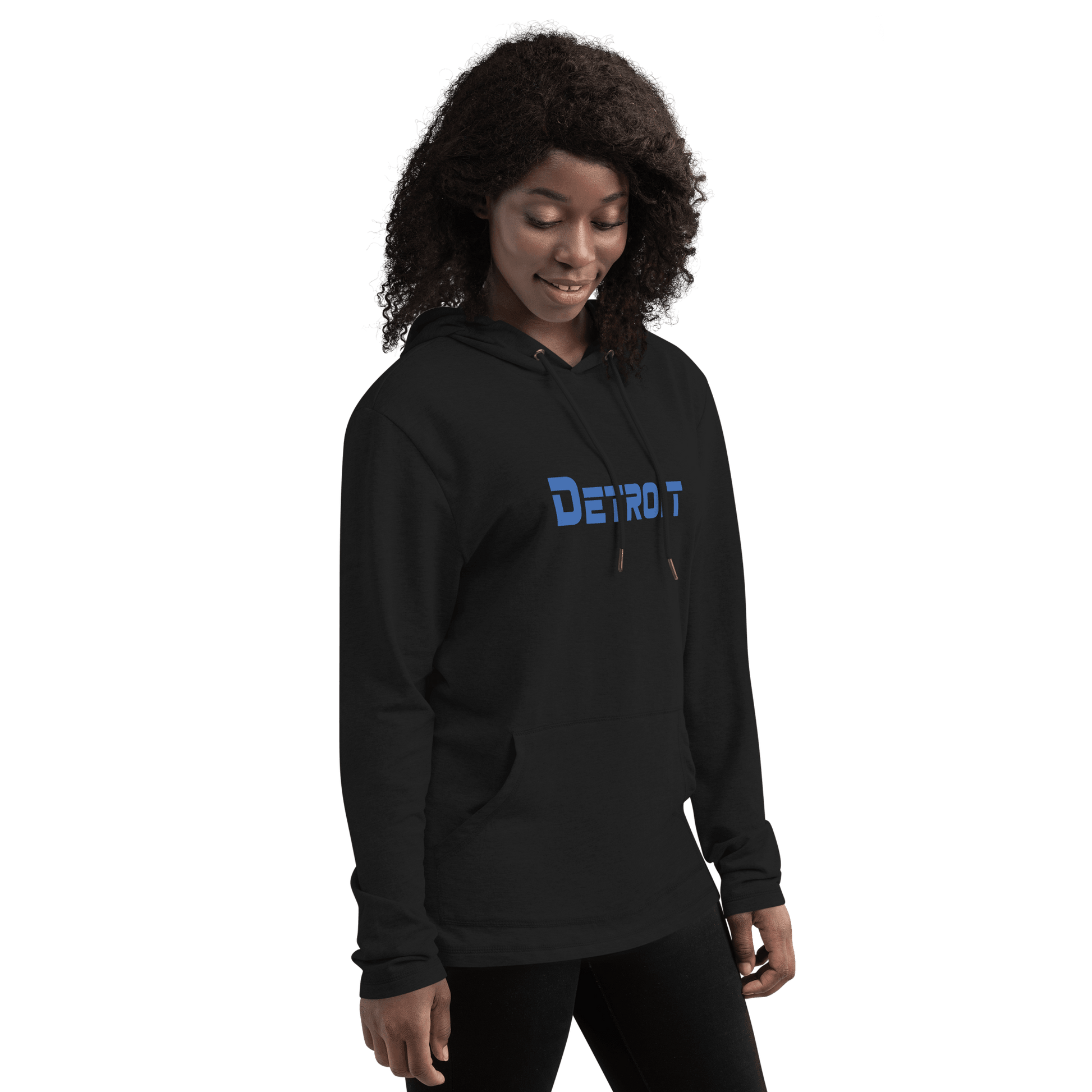 'Detroit' Lightweight Hoodie (Blue 1980s Sci-Fi Font) | Unisex - Circumspice Michigan