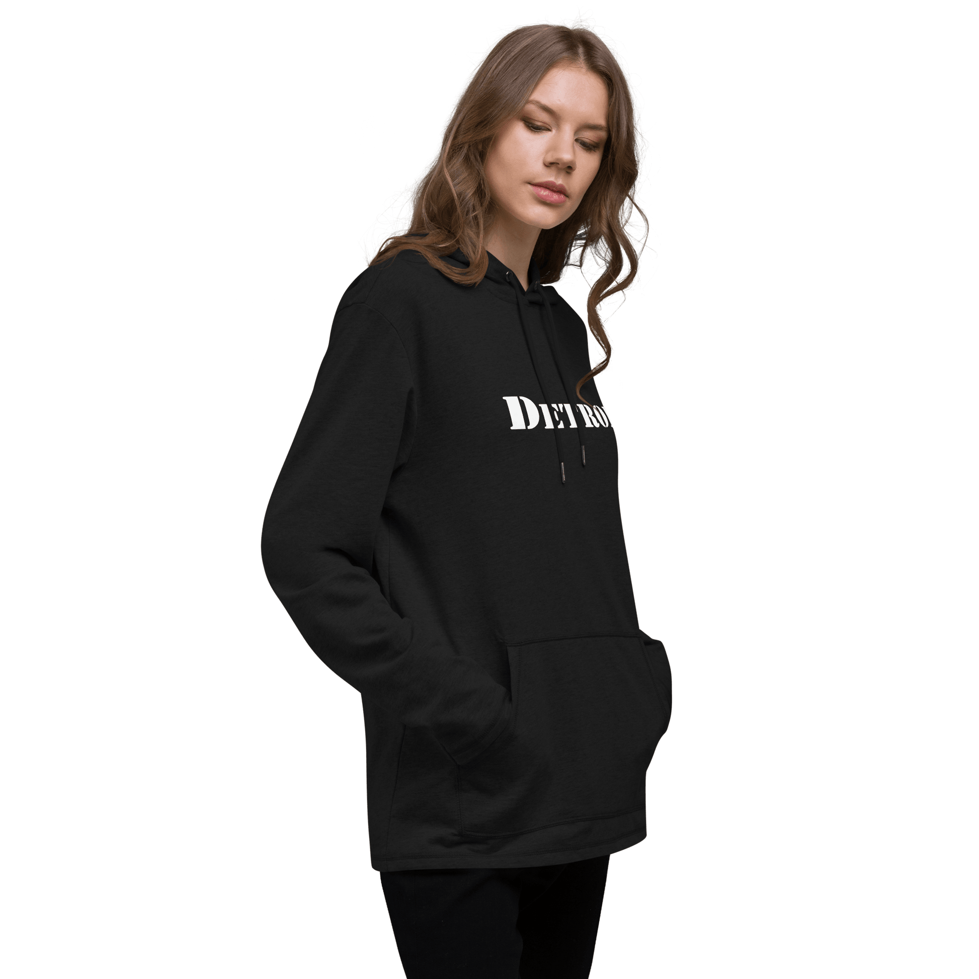 'Detroit' Lightweight Hoodie (White/Black Army Font) | Unisex - Circumspice Michigan