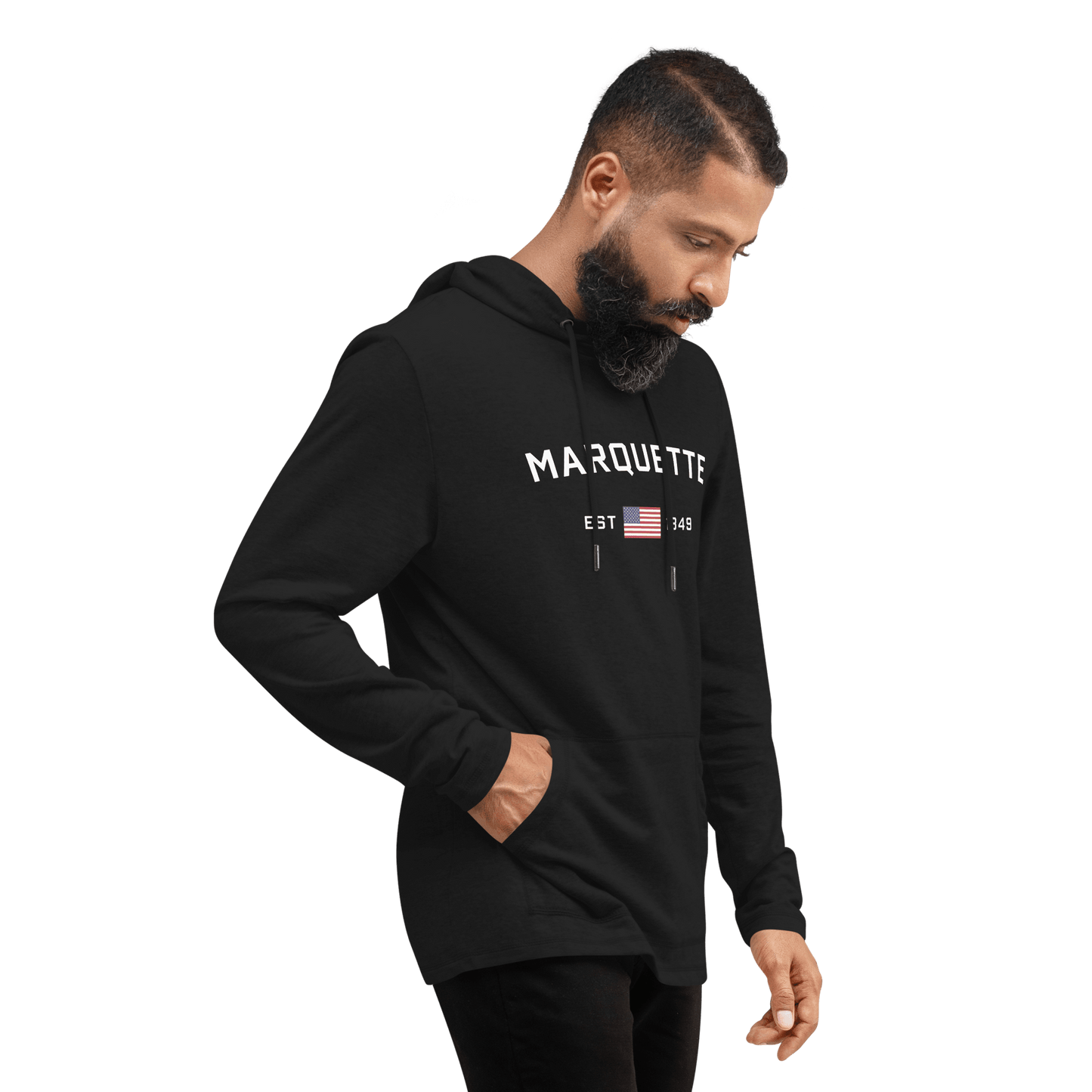 'Marquette EST 1849' Lightweight Hoodie (w/ USA Flag) | Unisex - Circumspice Michigan