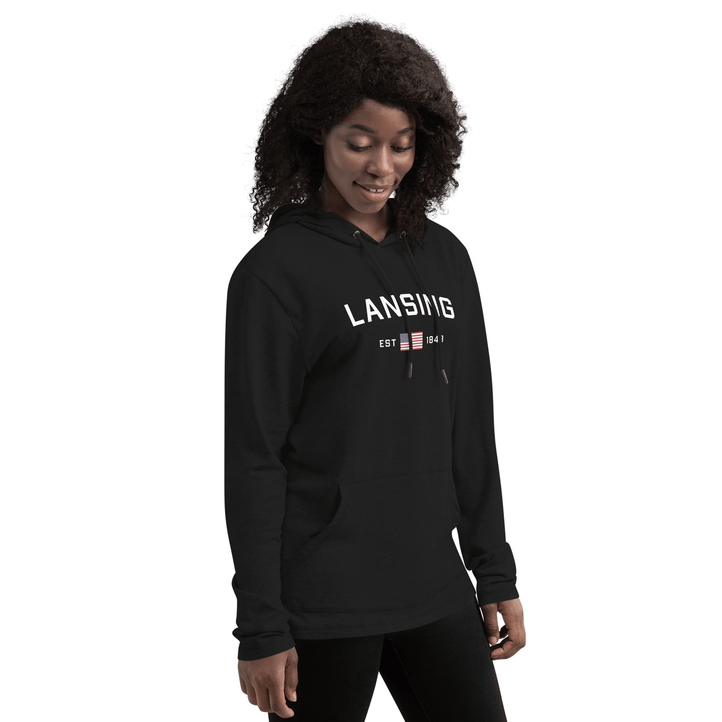 'Lansing' Lightweight Hoodie (w/ USA Flag) | Unisex - Circumspice Michigan