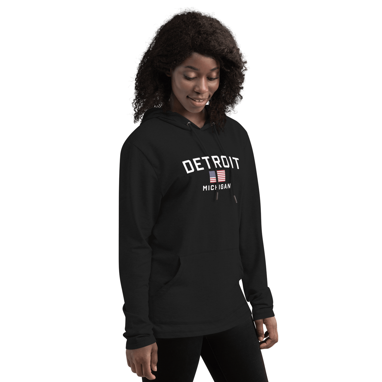 'Detroit Michigan' Lightweight Hoodie (w/ USA Flag) | Unisex - Circumspice Michigan