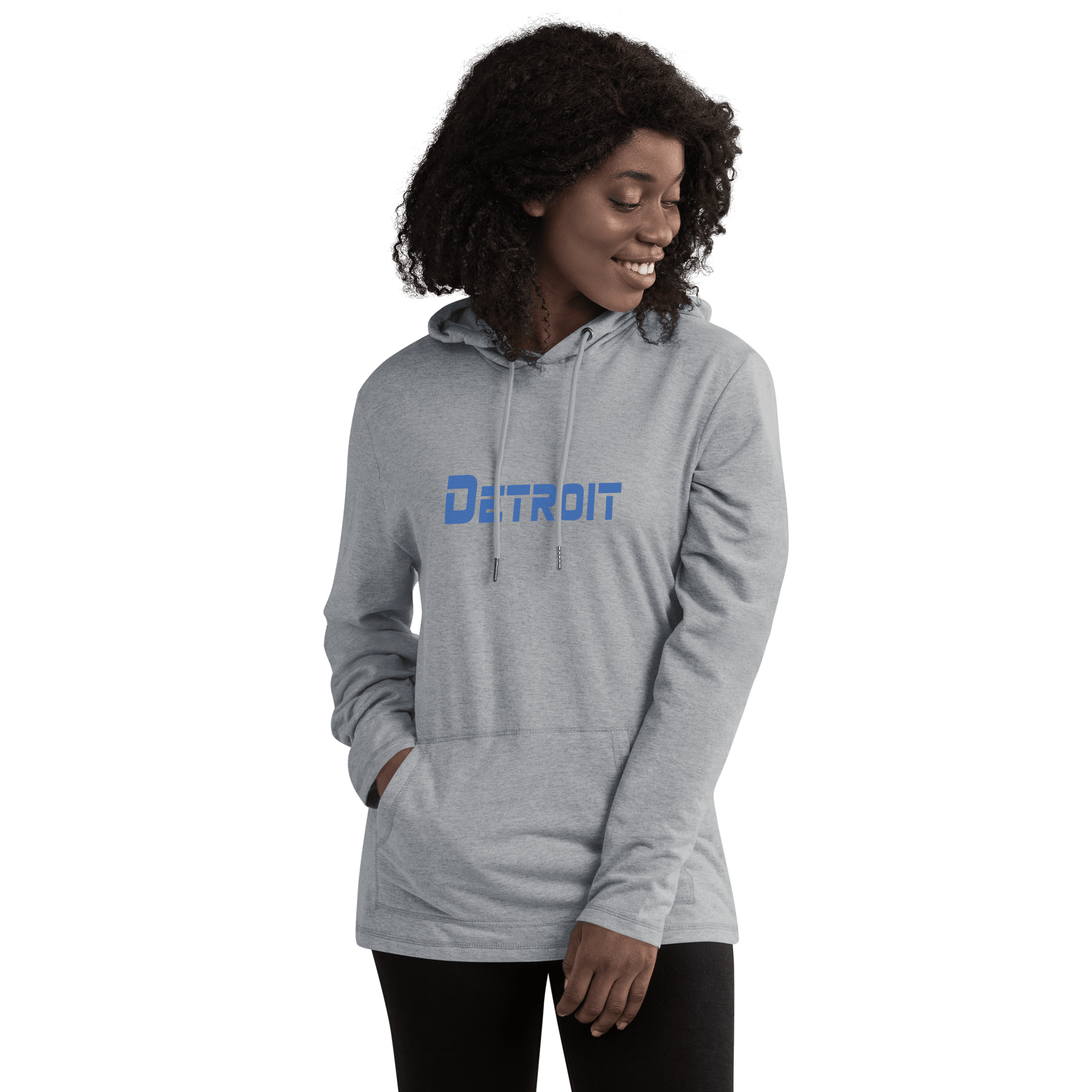 'Detroit' Lightweight Hoodie (Blue 1980s Sci-Fi Font) | Unisex - Circumspice Michigan