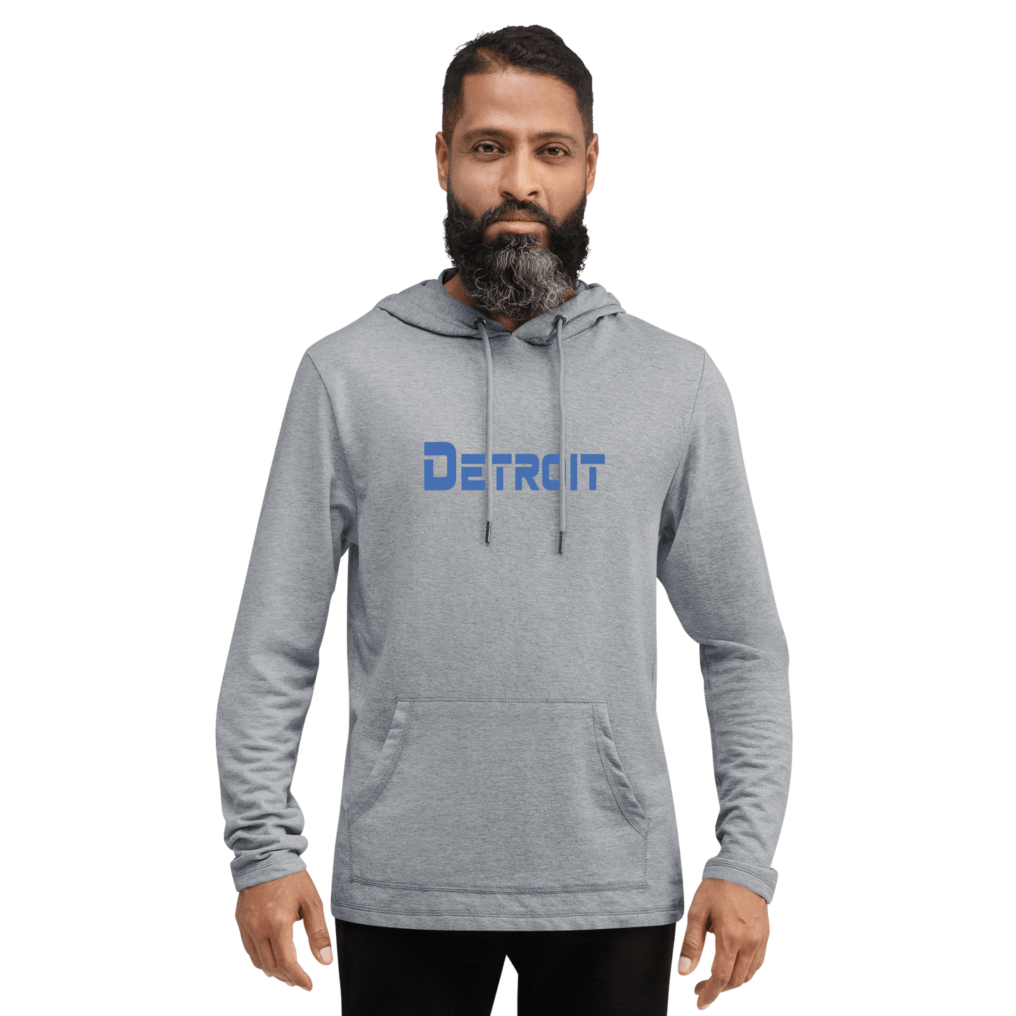 'Detroit' Lightweight Hoodie (Blue 1980s Sci-Fi Font) | Unisex - Circumspice Michigan