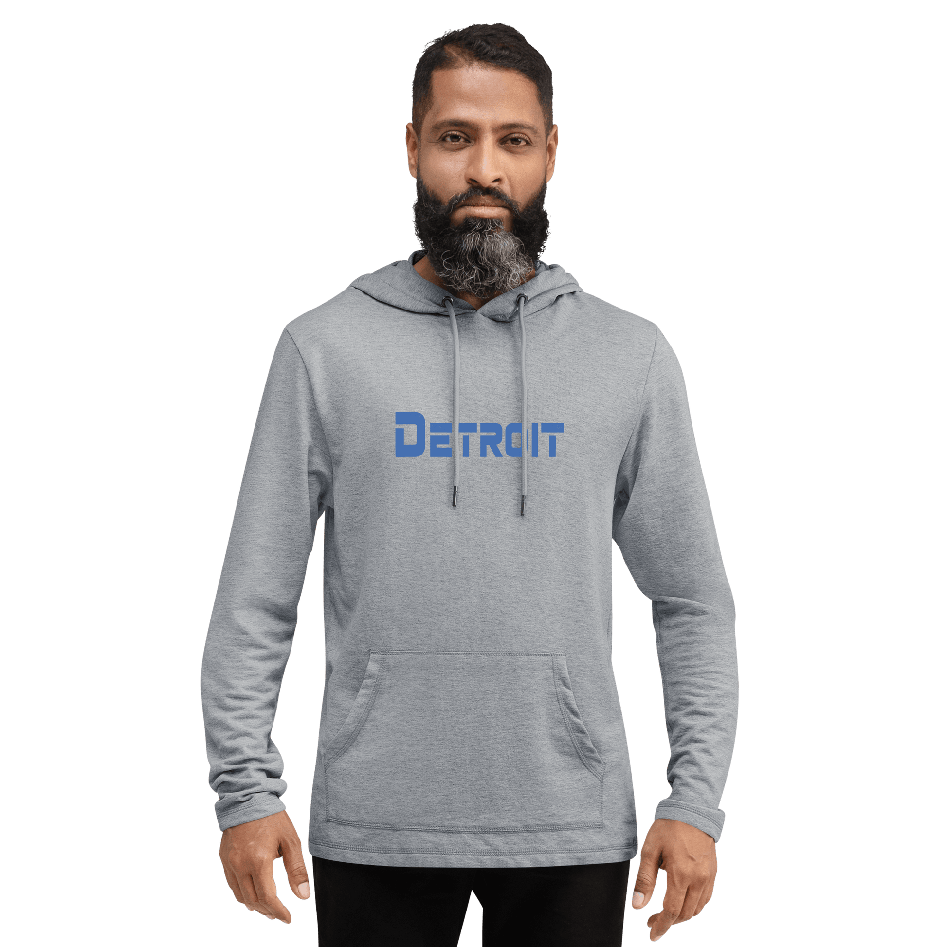 'Detroit' Lightweight Hoodie (Blue 1980s Sci-Fi Font) | Unisex - Circumspice Michigan