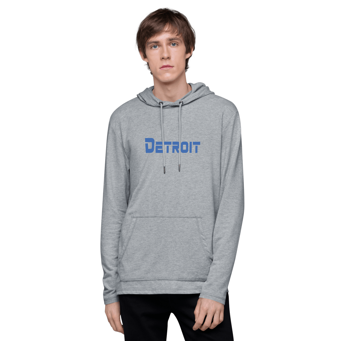 'Detroit' Lightweight Hoodie (Blue 1980s Sci-Fi Font) | Unisex - Circumspice Michigan