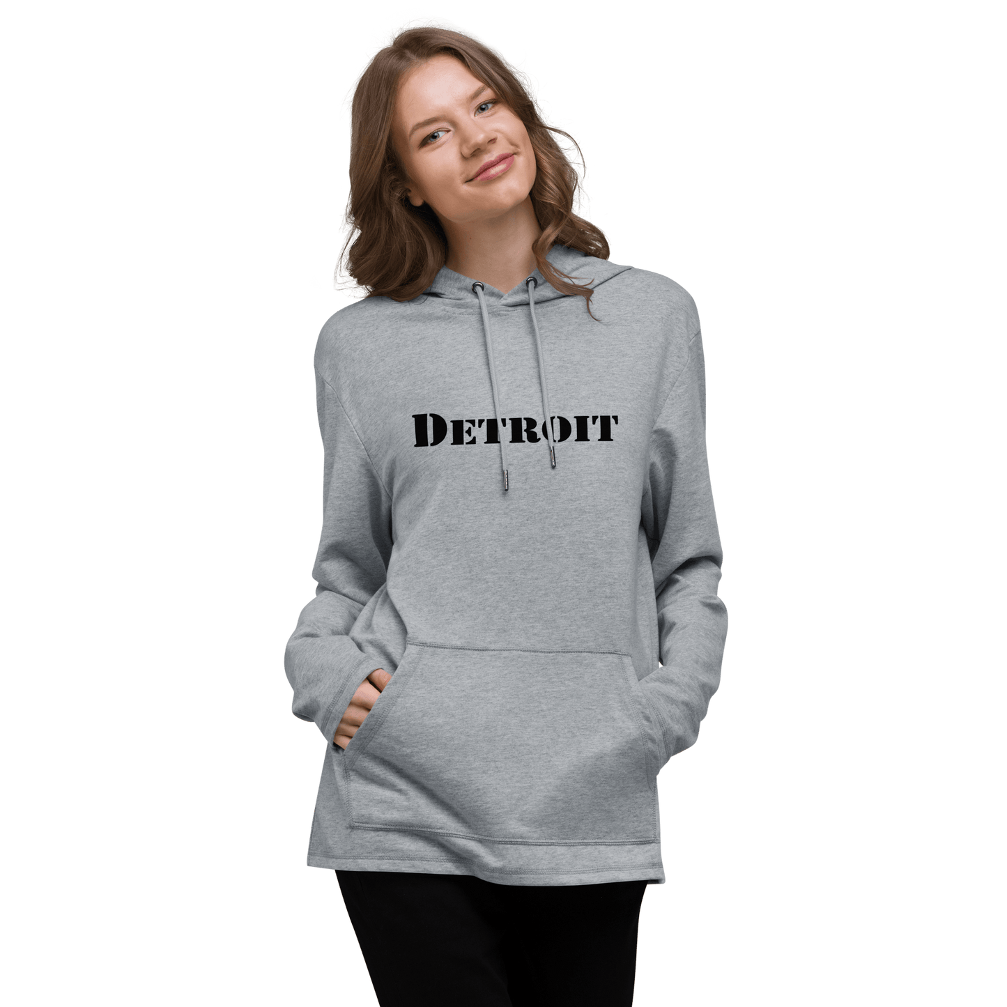 'Detroit' Lightweight Hoodie (White/Black Army Font) | Unisex - Circumspice Michigan