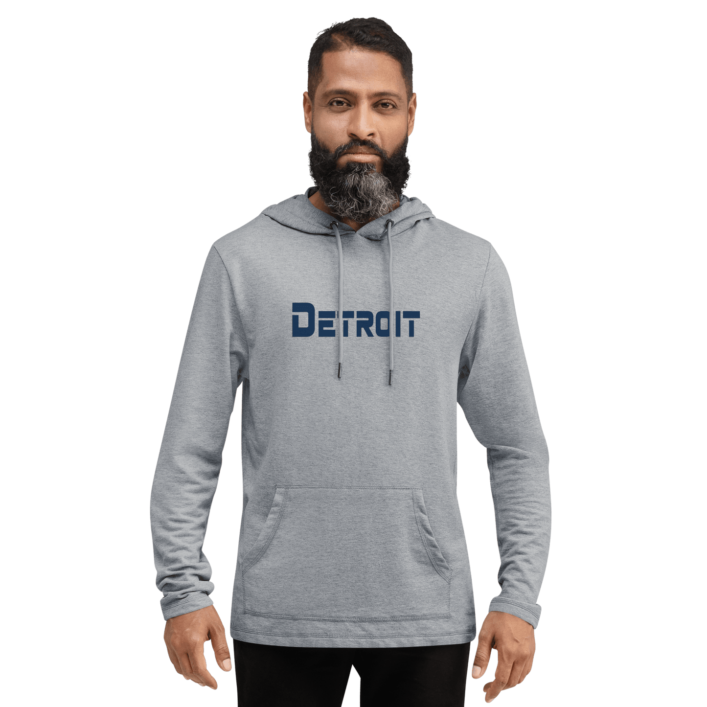 'Detroit' Lightweight Hoodie (White/Navy 1980s Sci-Fi Font) | Unisex - Circumspice Michigan