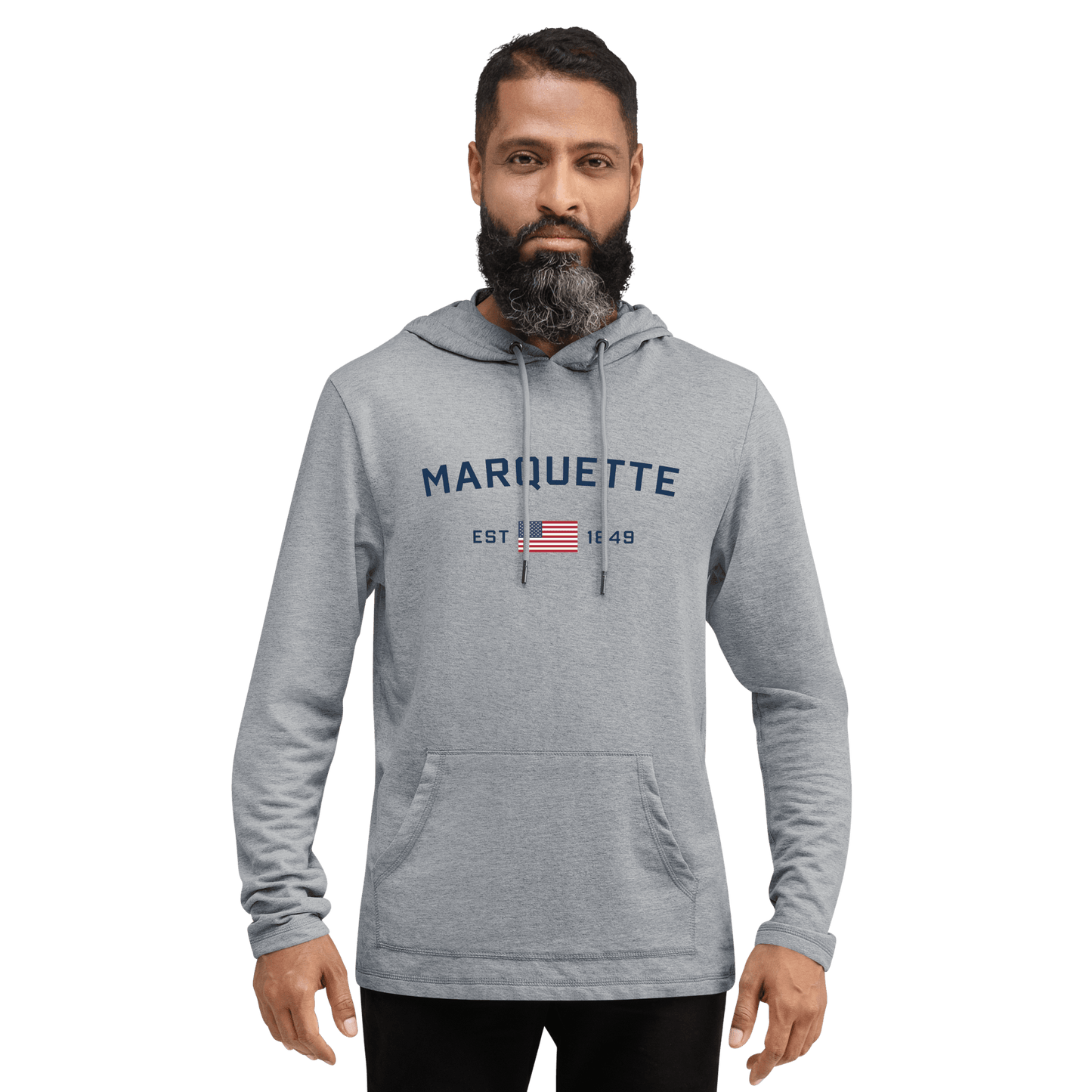 'Marquette EST 1849' Lightweight Hoodie (w/ USA Flag) | Unisex - Circumspice Michigan