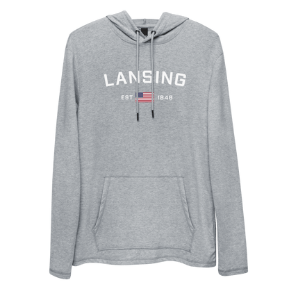 'Lansing' Lightweight Hoodie (w/ USA Flag) | Unisex - Circumspice Michigan