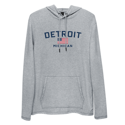 'Detroit Michigan' Lightweight Hoodie (w/ USA Flag) | Unisex - Circumspice Michigan