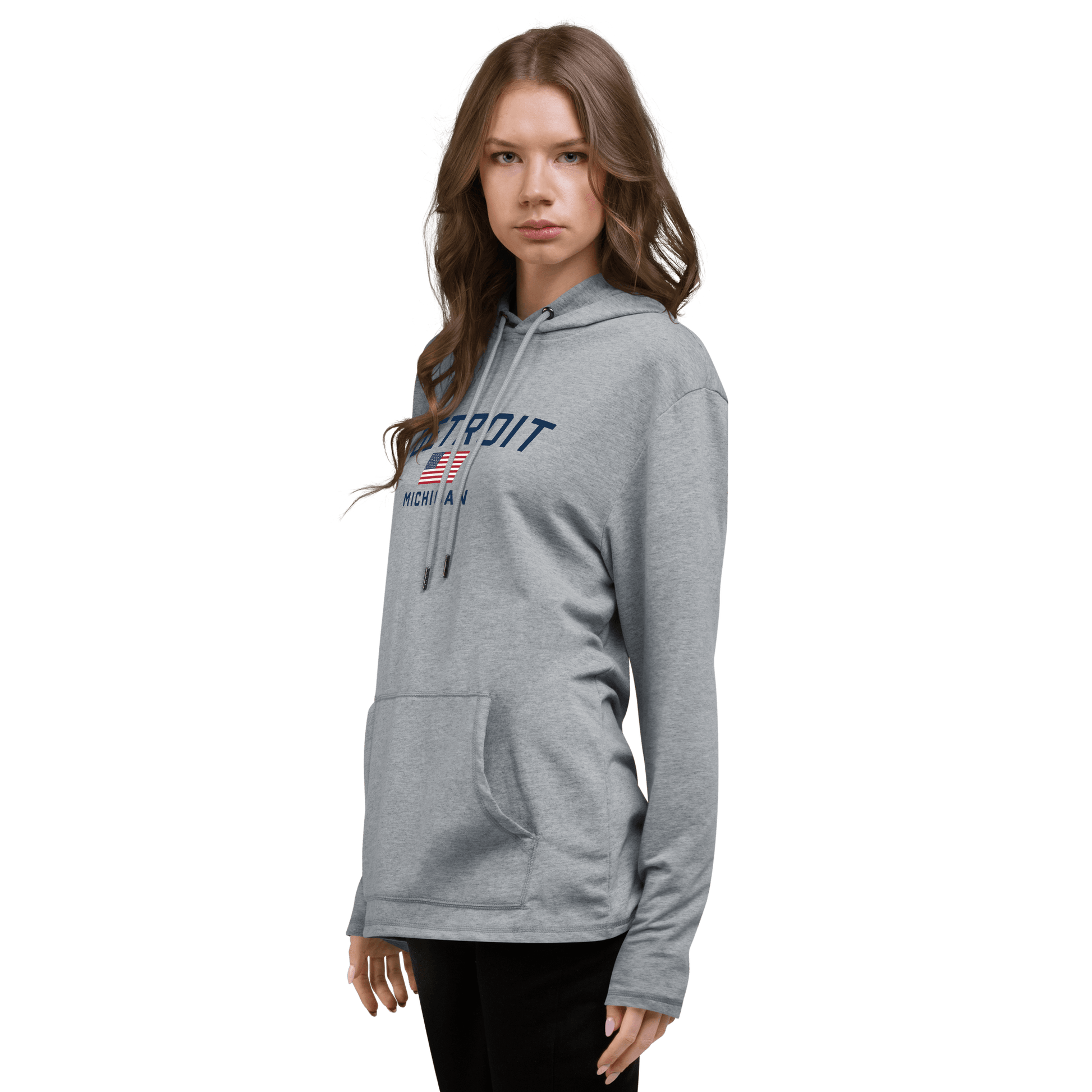 'Detroit Michigan' Lightweight Hoodie (w/ USA Flag) | Unisex - Circumspice Michigan