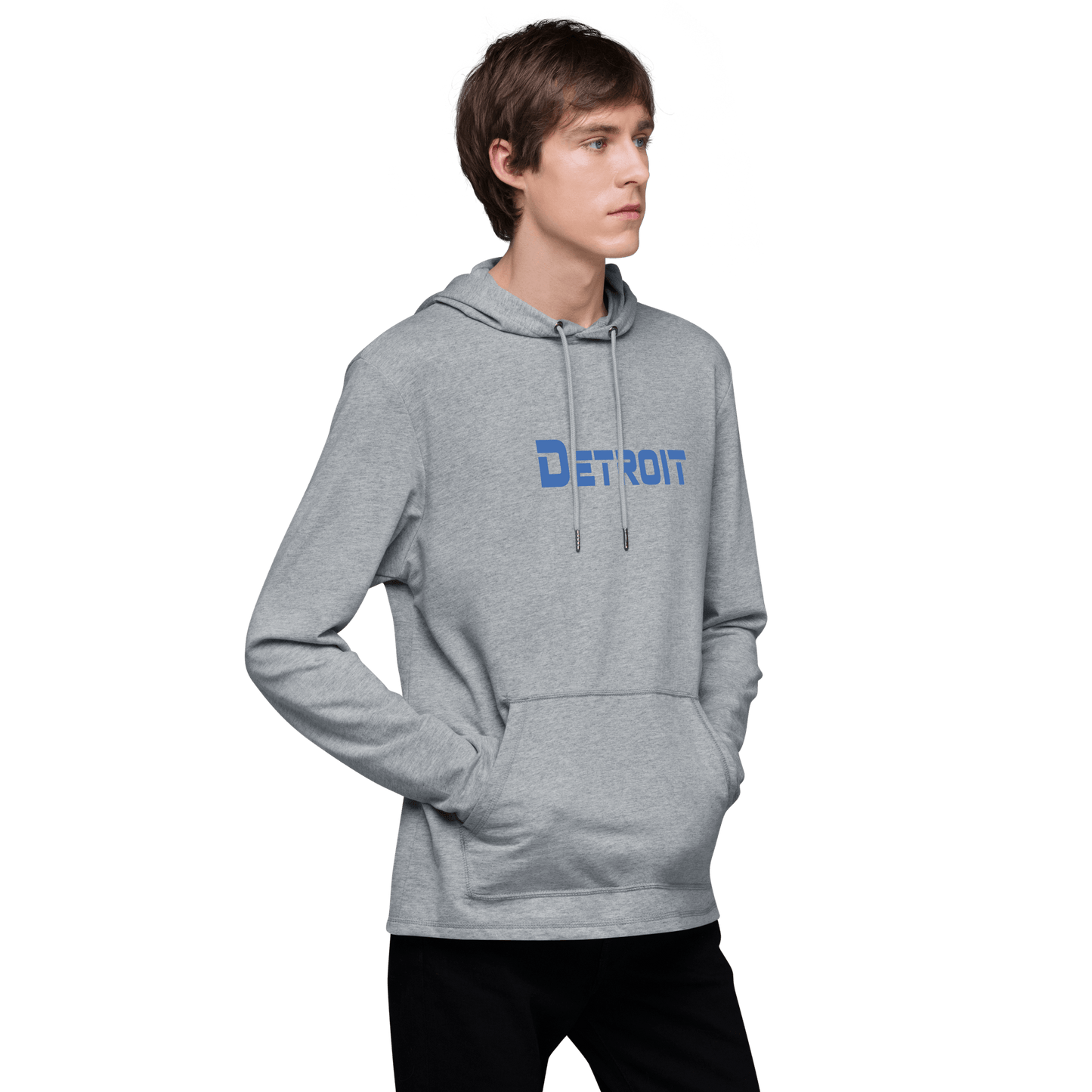 'Detroit' Lightweight Hoodie (Blue 1980s Sci-Fi Font) | Unisex - Circumspice Michigan