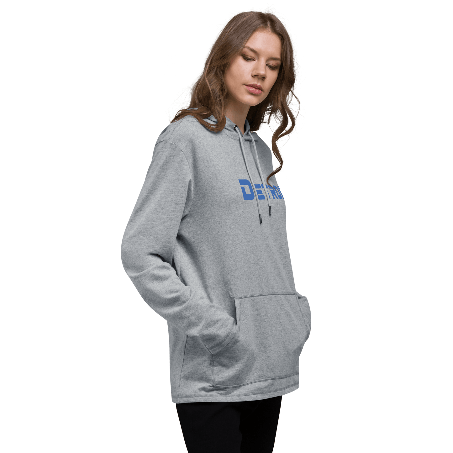 'Detroit' Lightweight Hoodie (Blue 1980s Sci-Fi Font) | Unisex - Circumspice Michigan