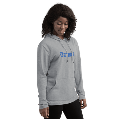 'Detroit' Lightweight Hoodie (Blue 1980s Sci-Fi Font) | Unisex - Circumspice Michigan