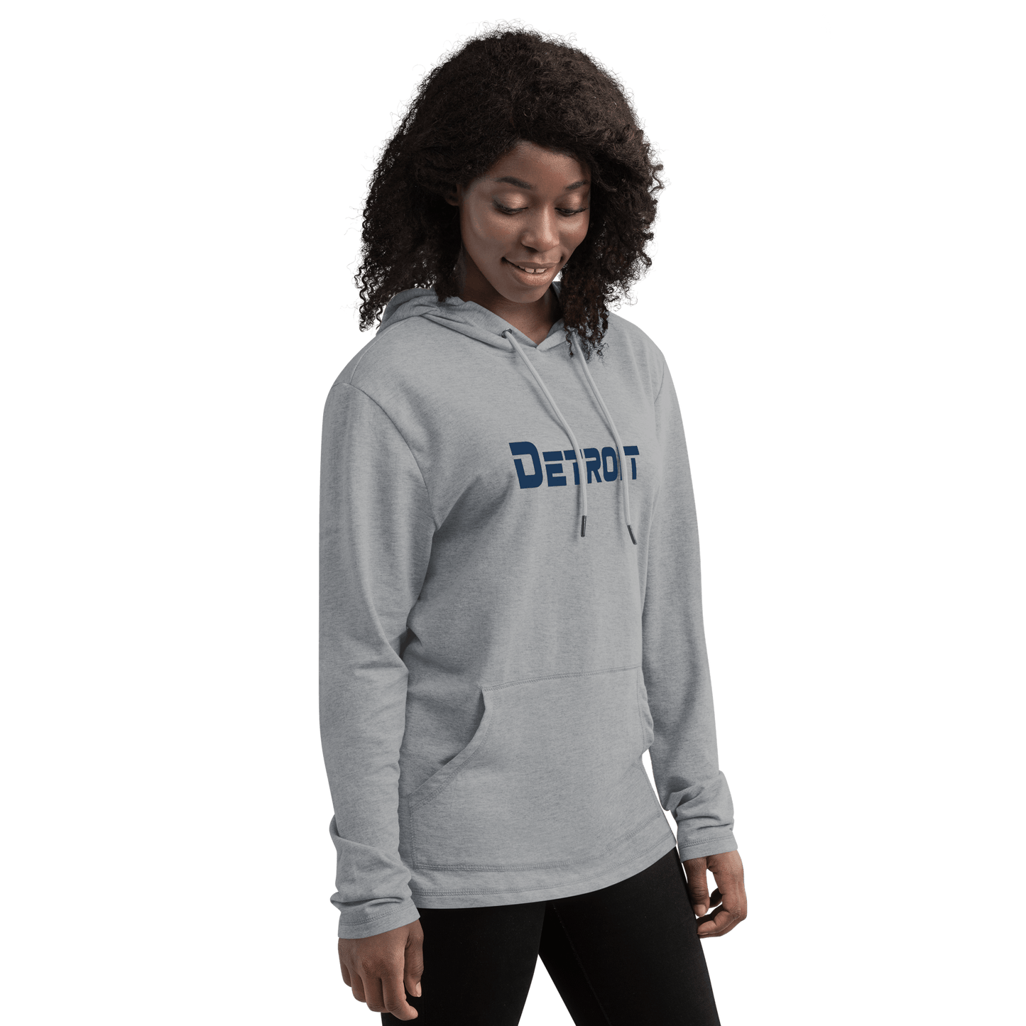 'Detroit' Lightweight Hoodie (White/Navy 1980s Sci-Fi Font) | Unisex - Circumspice Michigan