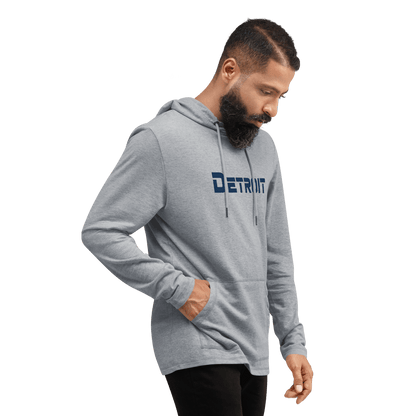 'Detroit' Lightweight Hoodie (White/Navy 1980s Sci-Fi Font) | Unisex - Circumspice Michigan