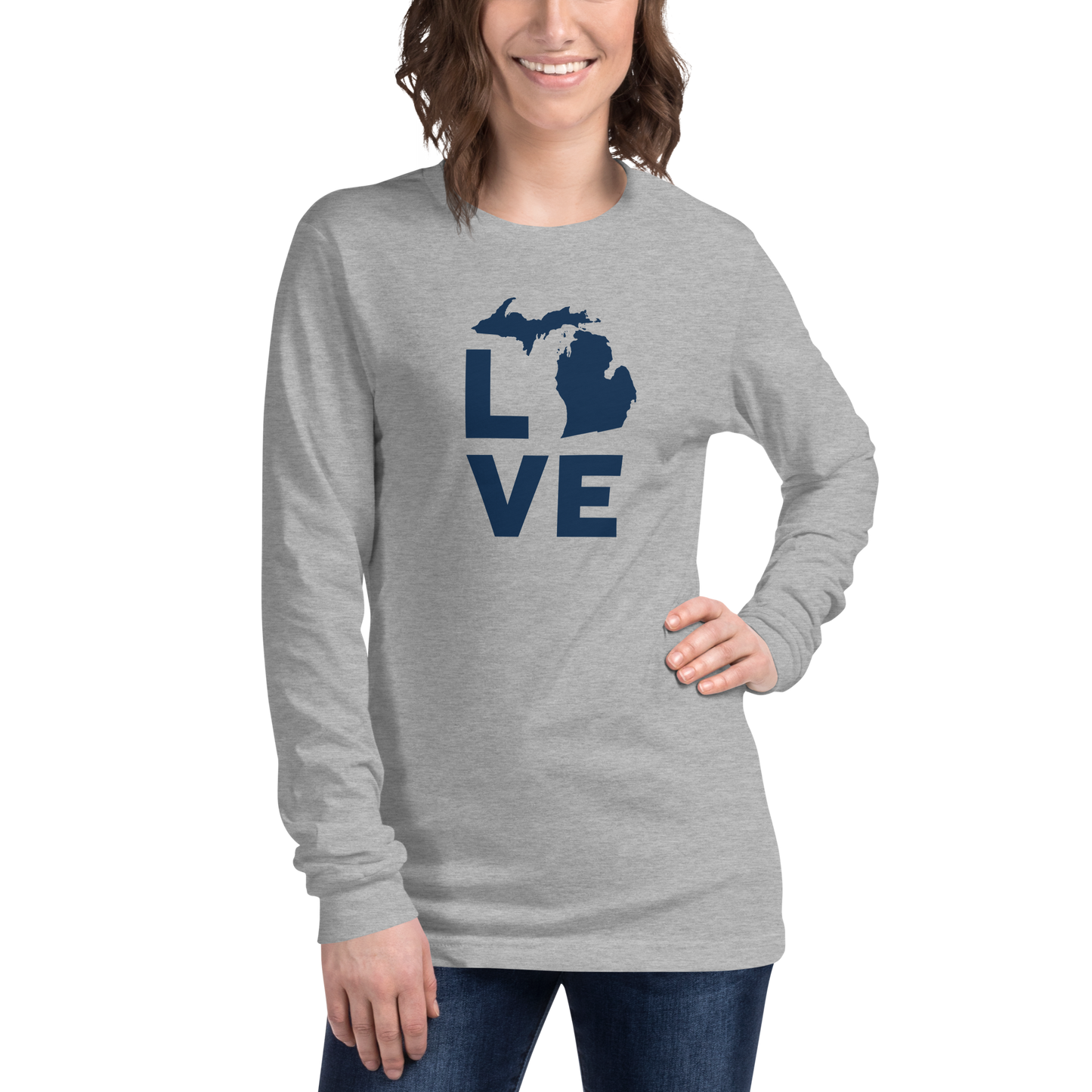 Michigan 'Love' T-Shirt (Geometric Sans Font) | Unisex Long Sleeve