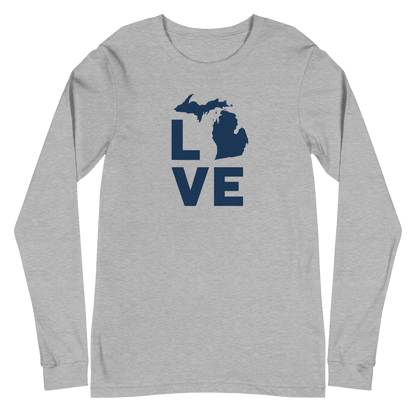 Michigan 'Love' T-Shirt (Geometric Sans Font) | Unisex Long Sleeve