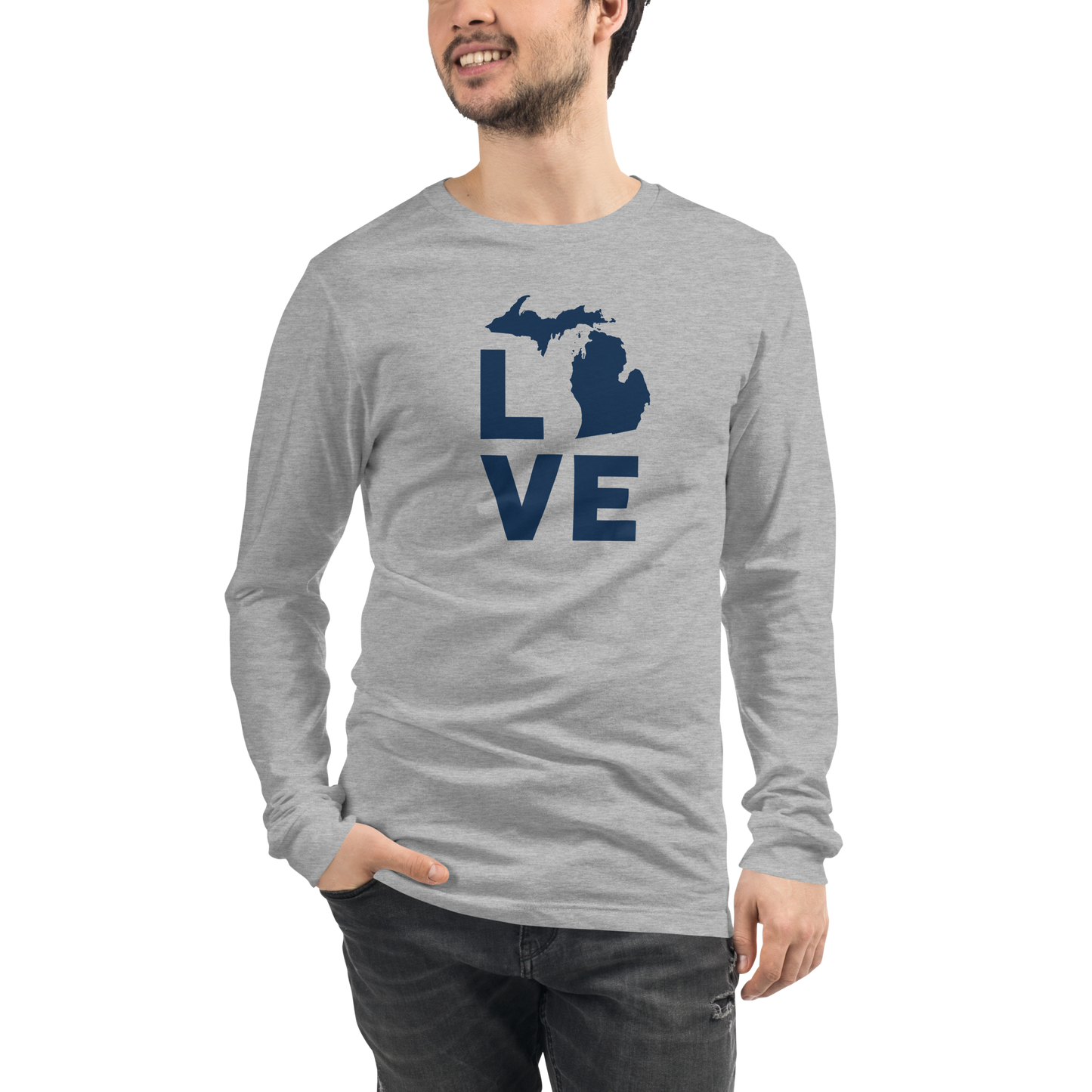 Michigan 'Love' T-Shirt (Geometric Sans Font) | Unisex Long Sleeve