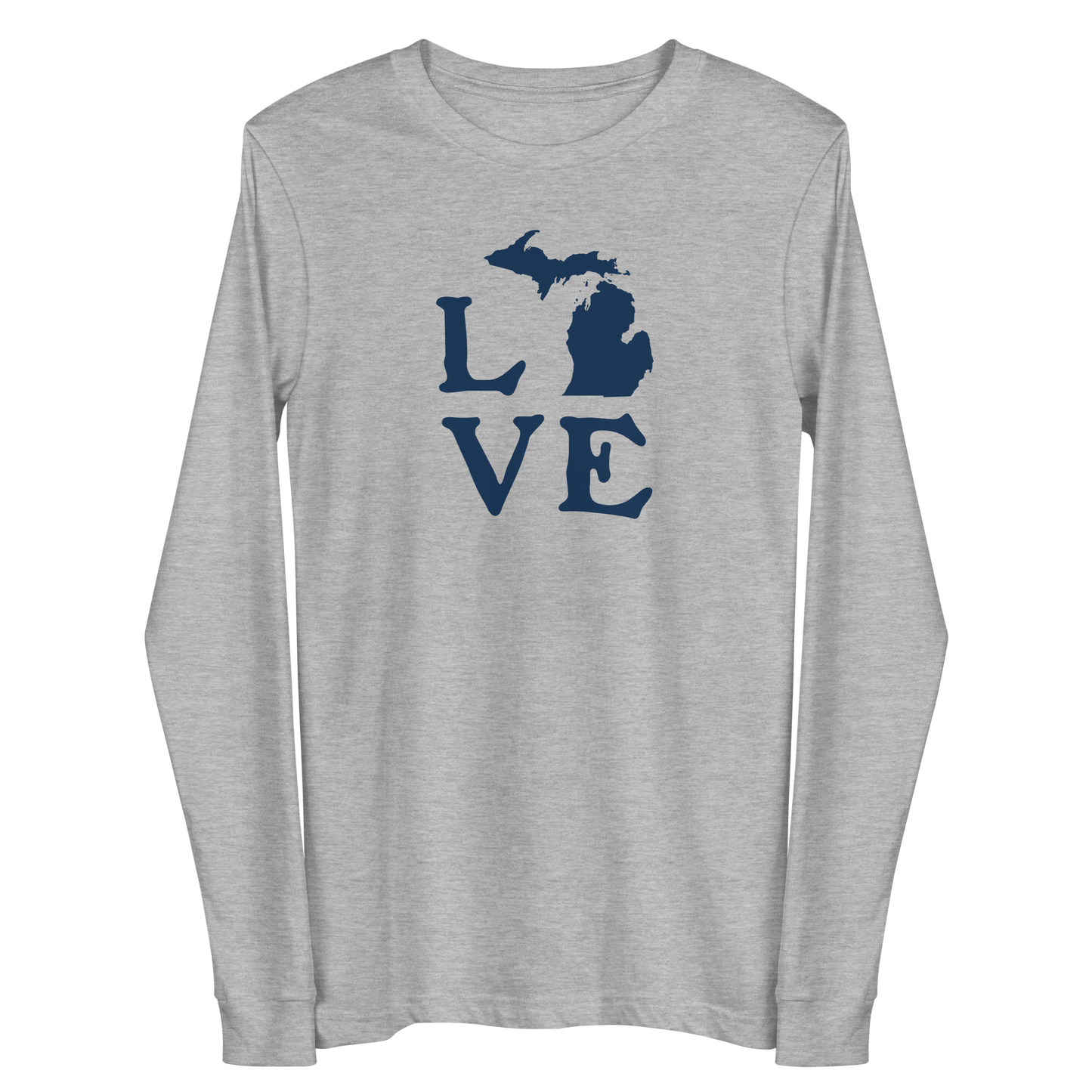 Michigan 'Love' T-Shirt (Woodcut Font) | Unisex Long Sleeve