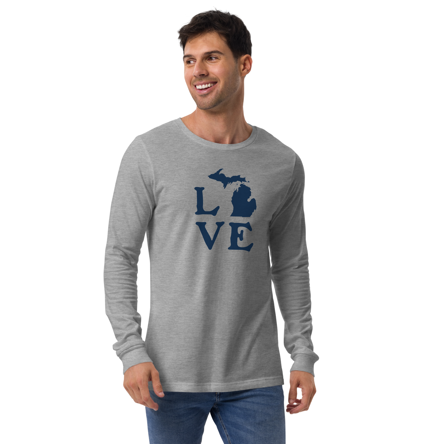 Michigan 'Love' T-Shirt (Woodcut Font) | Unisex Long Sleeve