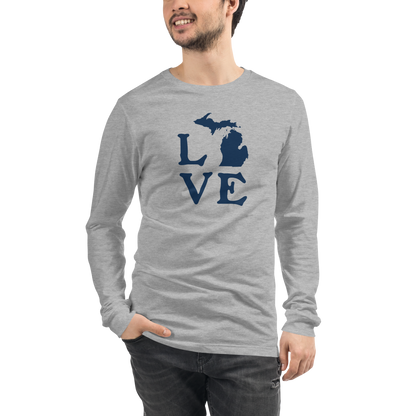 Michigan 'Love' T-Shirt (Woodcut Font) | Unisex Long Sleeve