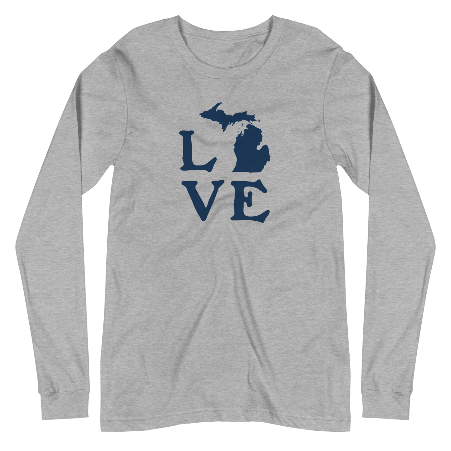 Michigan 'Love' T-Shirt (Woodcut Font) | Unisex Long Sleeve