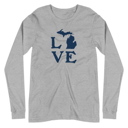 Michigan 'Love' T-Shirt (Woodcut Font) | Unisex Long Sleeve