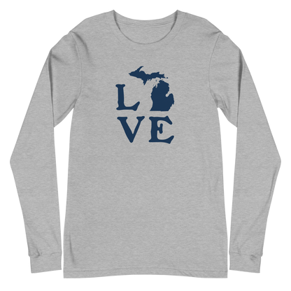 Michigan 'Love' T-Shirt (Woodcut Font) | Unisex Long Sleeve