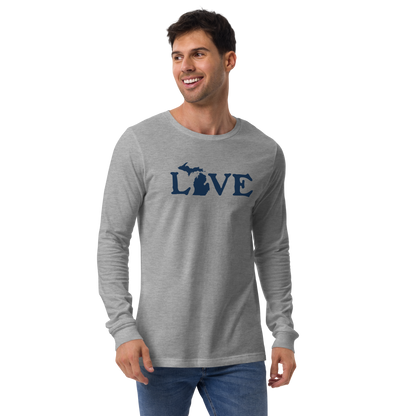 Michigan 'Love' T-Shirt (Woodcut Font) | Unisex Long Sleeve