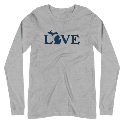 Michigan 'Love' T-Shirt (Woodcut Font) | Unisex Long Sleeve