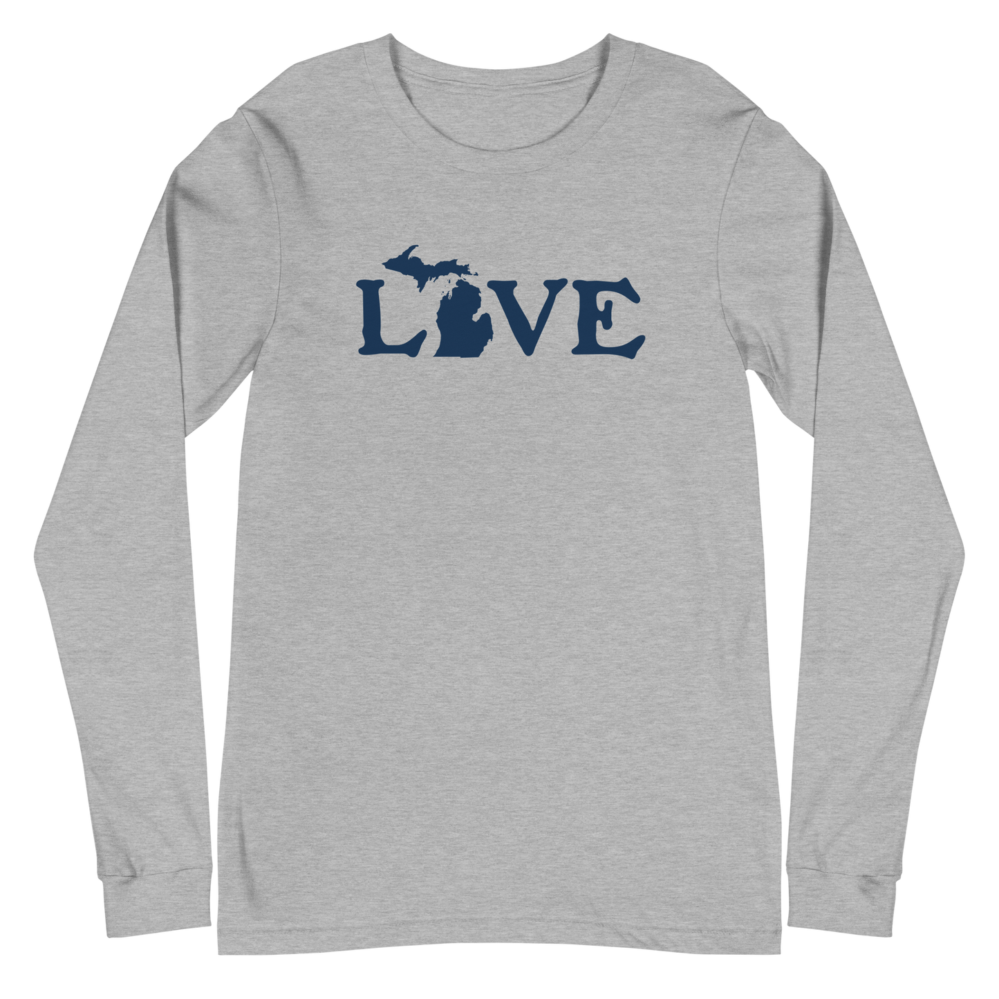 Michigan 'Love' T-Shirt (Woodcut Font) | Unisex Long Sleeve