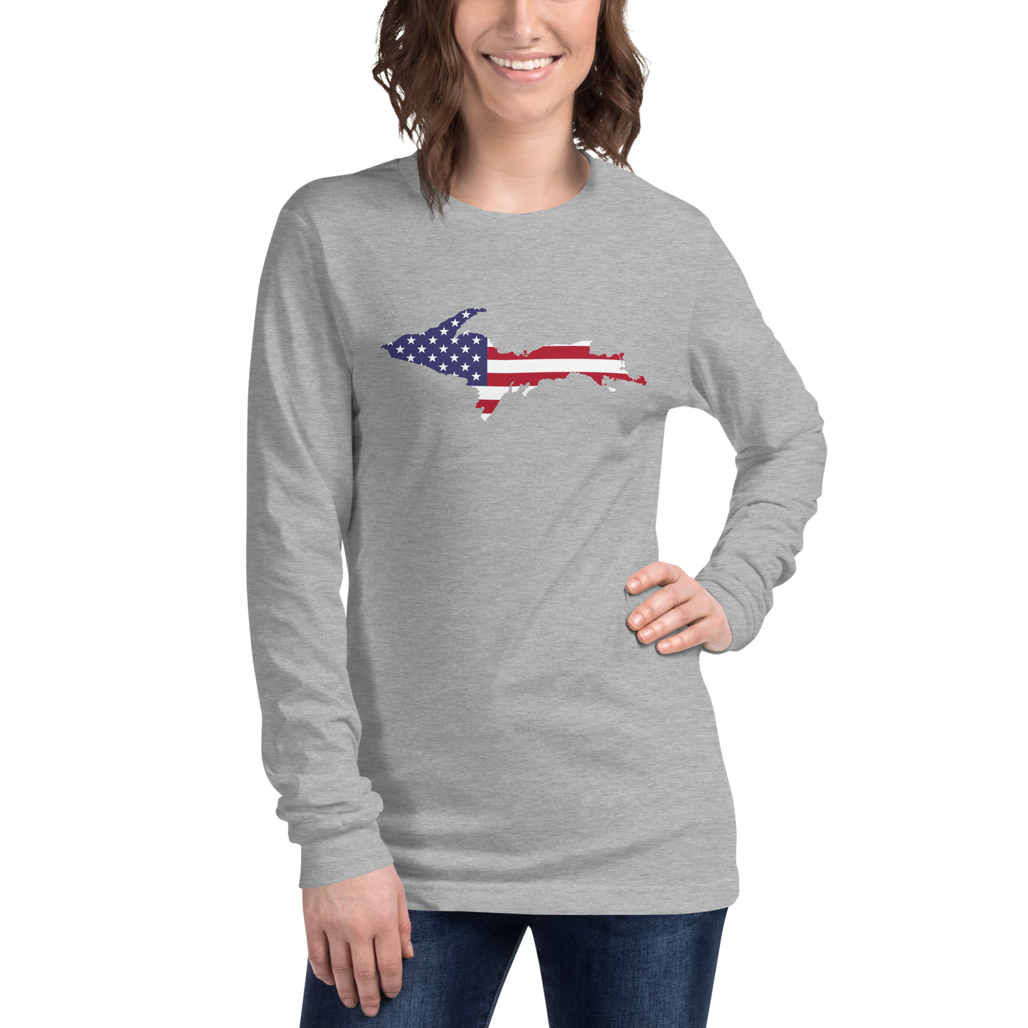 Michigan Upper Peninsula T-Shirt (w/ UP USA Flag Outline) | Unisex Long Sleeve