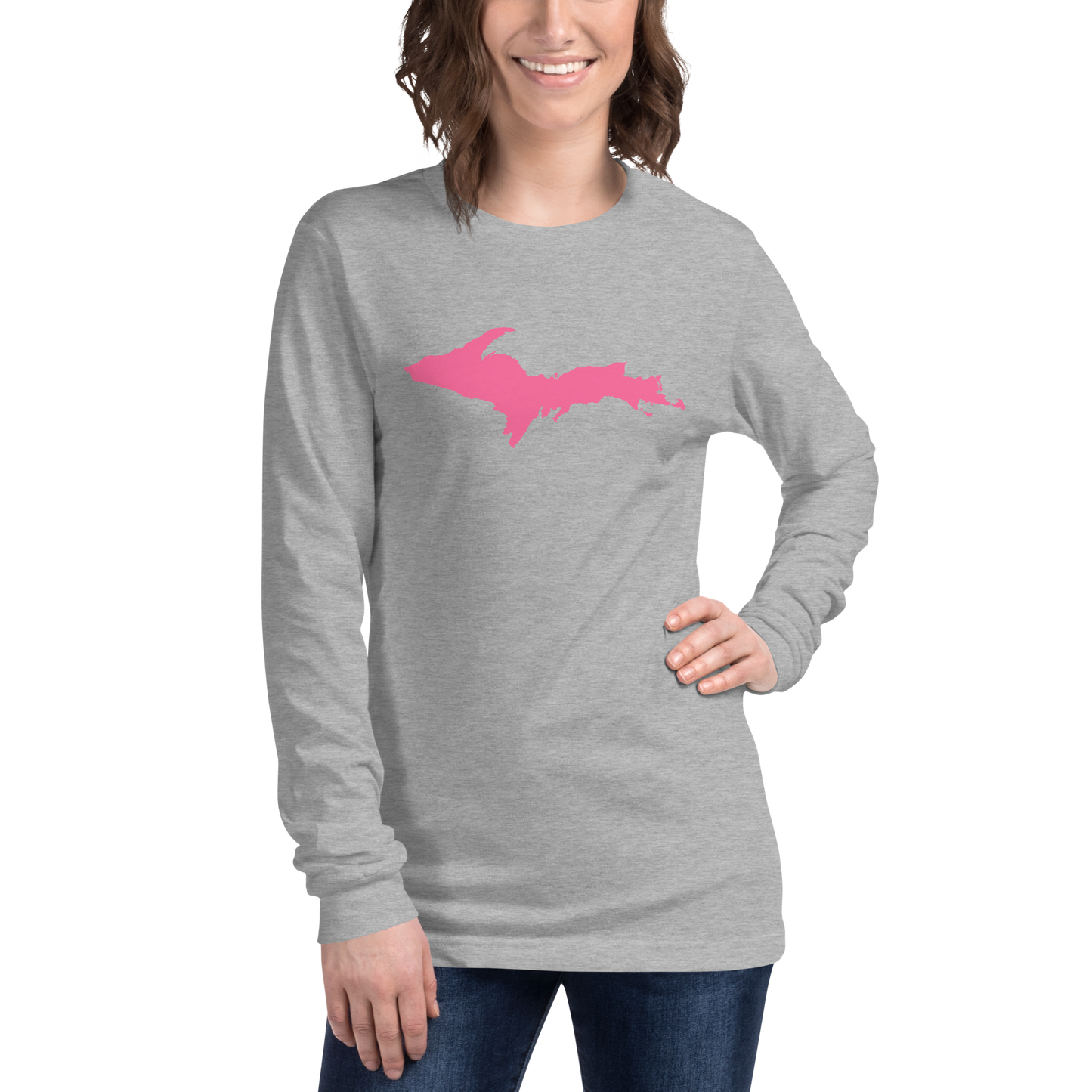 Michigan Upper Peninsula T-Shirt (w/ Pink UP Outline) | Unisex Long Sleeve