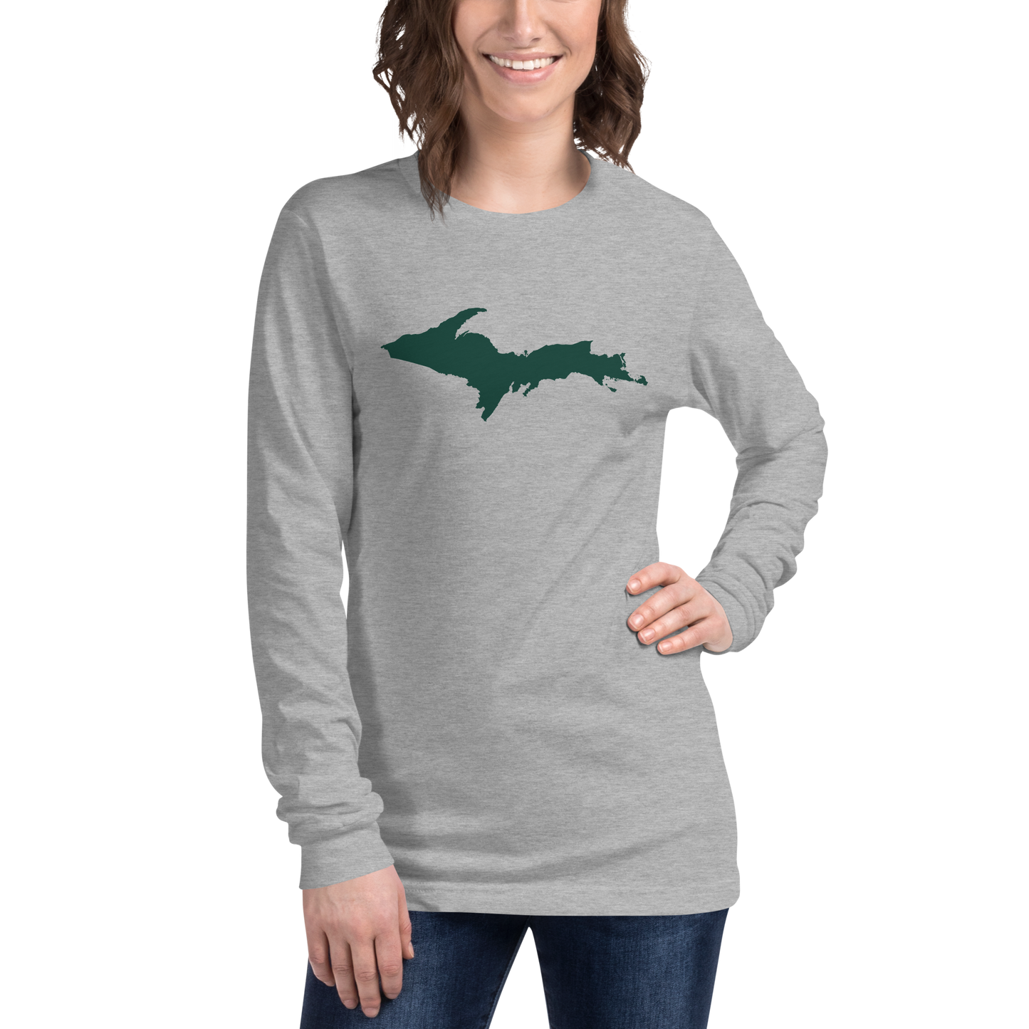 Michigan Upper Peninsula T-Shirt (w/ Green UP Outline) | Unisex Long Sleeve