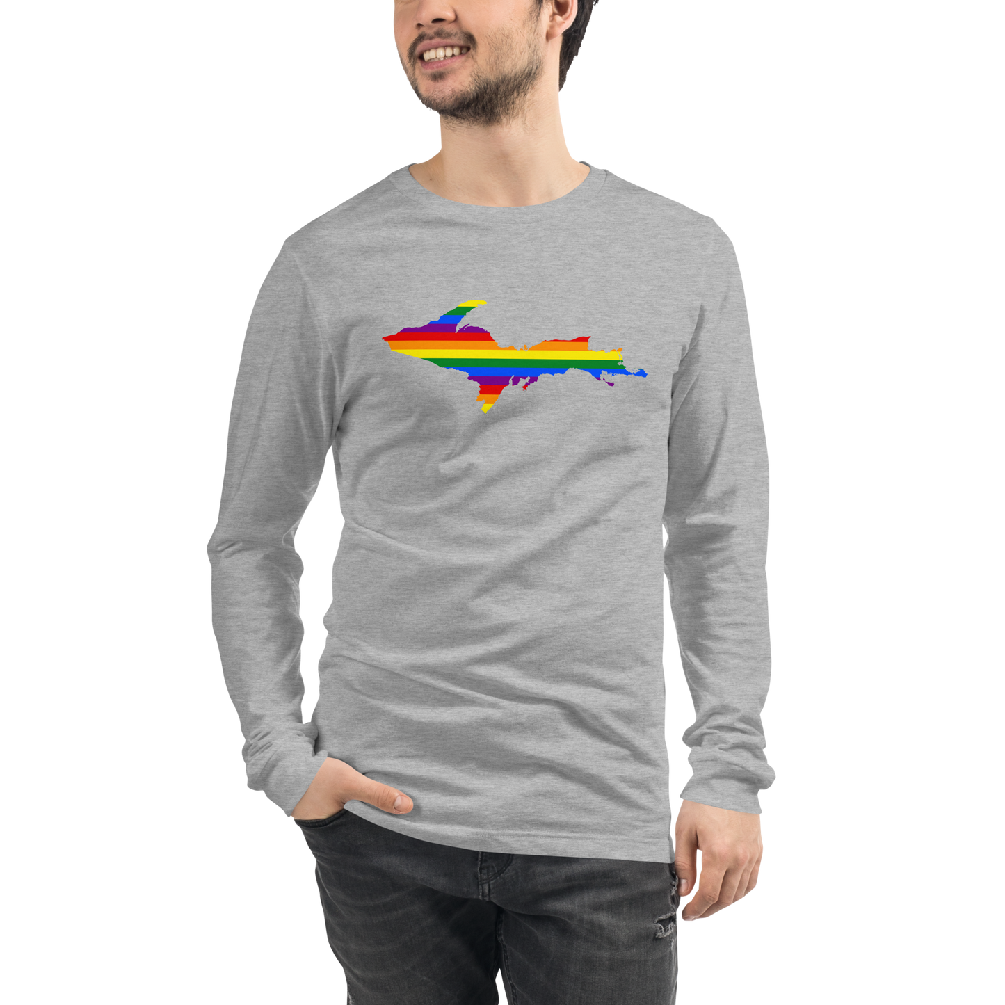 Michigan Upper Peninsula T-Shirt (w/ UP Pride Flag Outline) | Unisex Long Sleeve