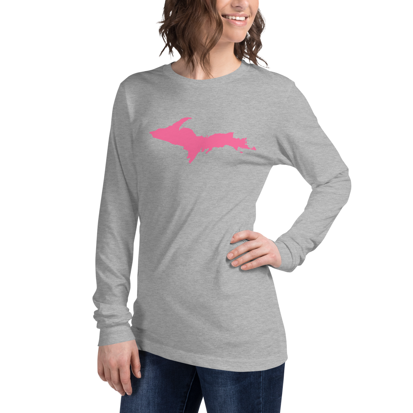 Michigan Upper Peninsula T-Shirt (w/ Pink UP Outline) | Unisex Long Sleeve