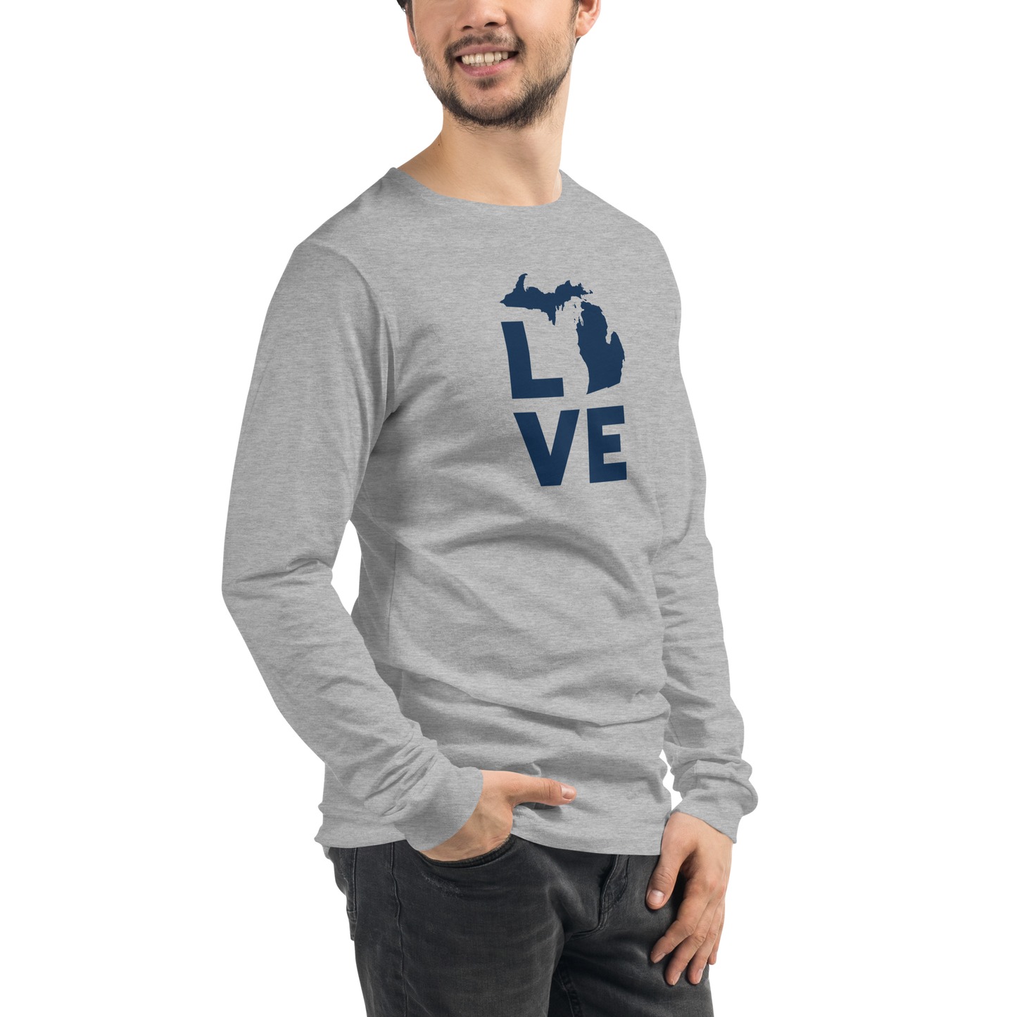 Michigan 'Love' T-Shirt (Geometric Sans Font) | Unisex Long Sleeve