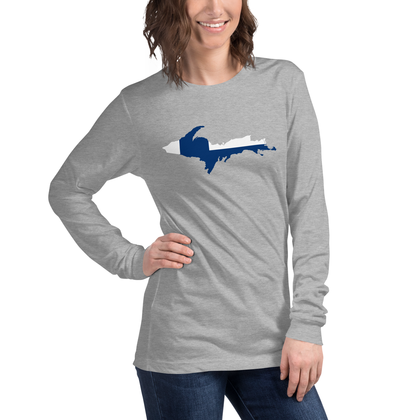 Michigan Upper Peninsula T-Shirt (w/ UP Finland Flag Outline) | Unisex Long Sleeve