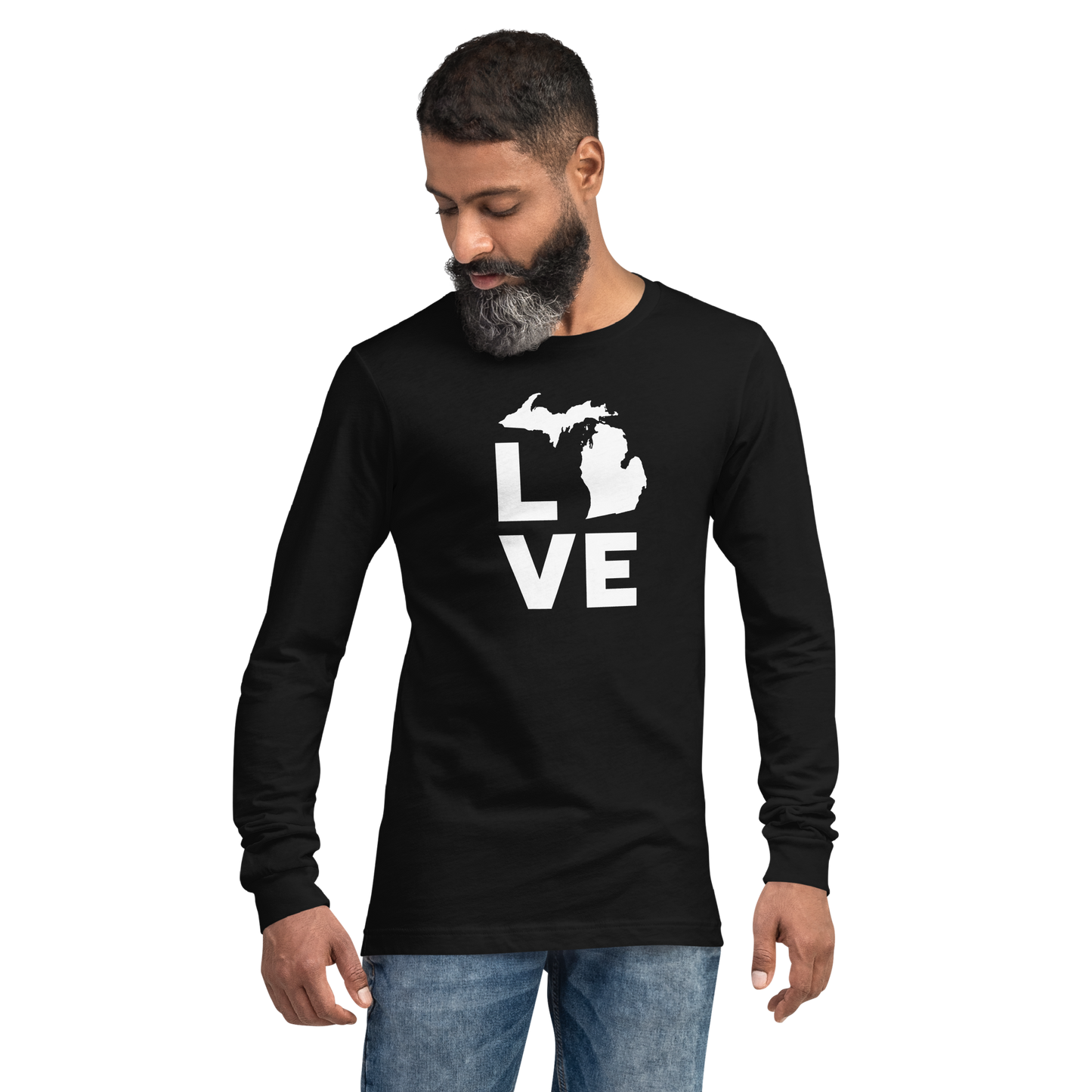 Michigan 'Love' T-Shirt (Geometric Sans Font) | Unisex Long Sleeve