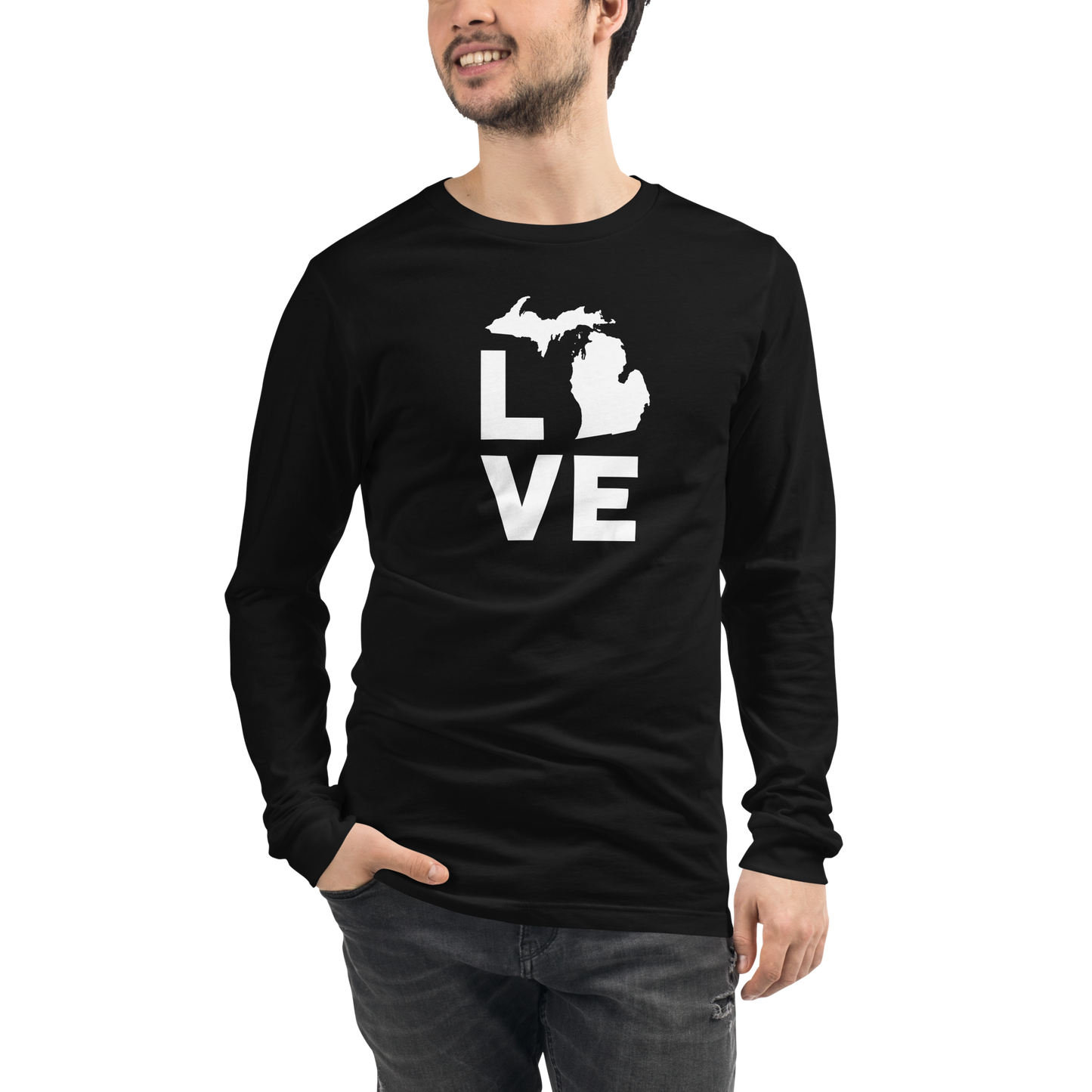 Michigan 'Love' T-Shirt (Geometric Sans Font) | Unisex Long Sleeve