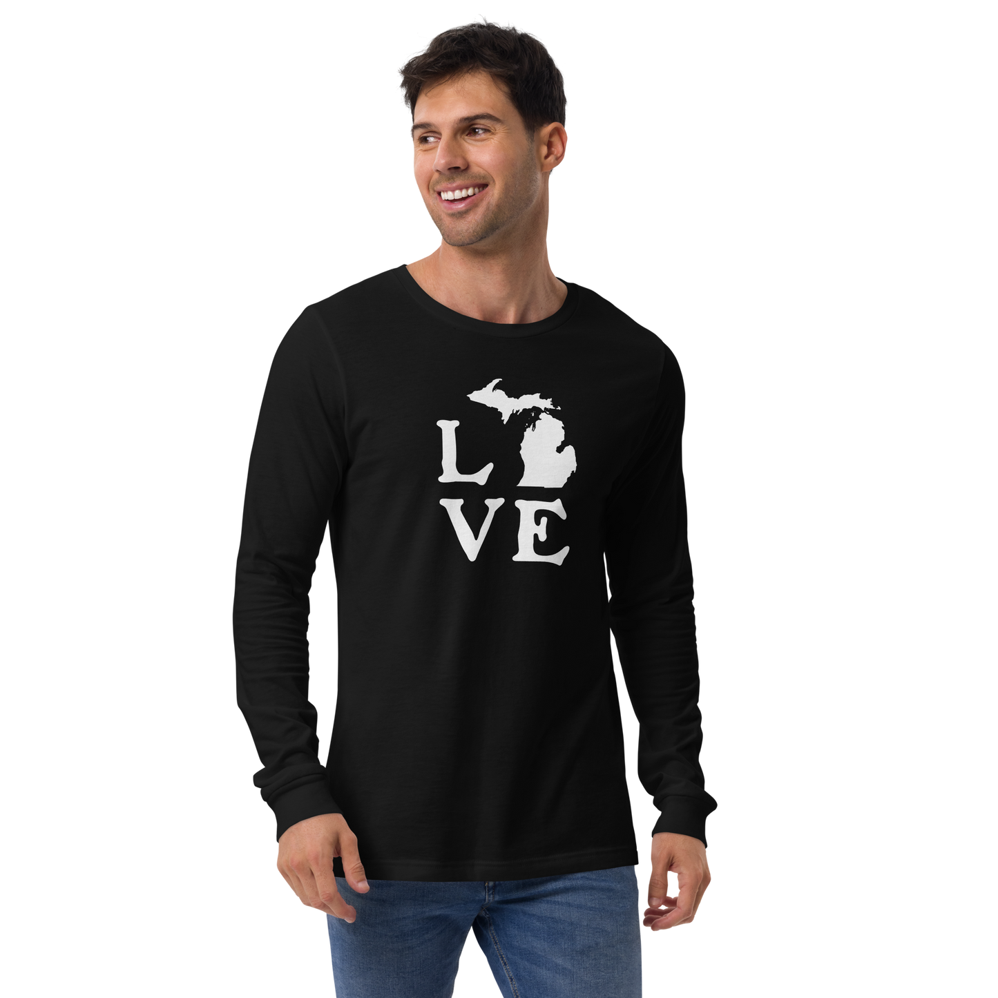 Michigan 'Love' T-Shirt (Woodcut Font) | Unisex Long Sleeve