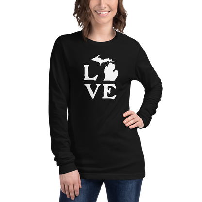 Michigan 'Love' T-Shirt (Woodcut Font) | Unisex Long Sleeve