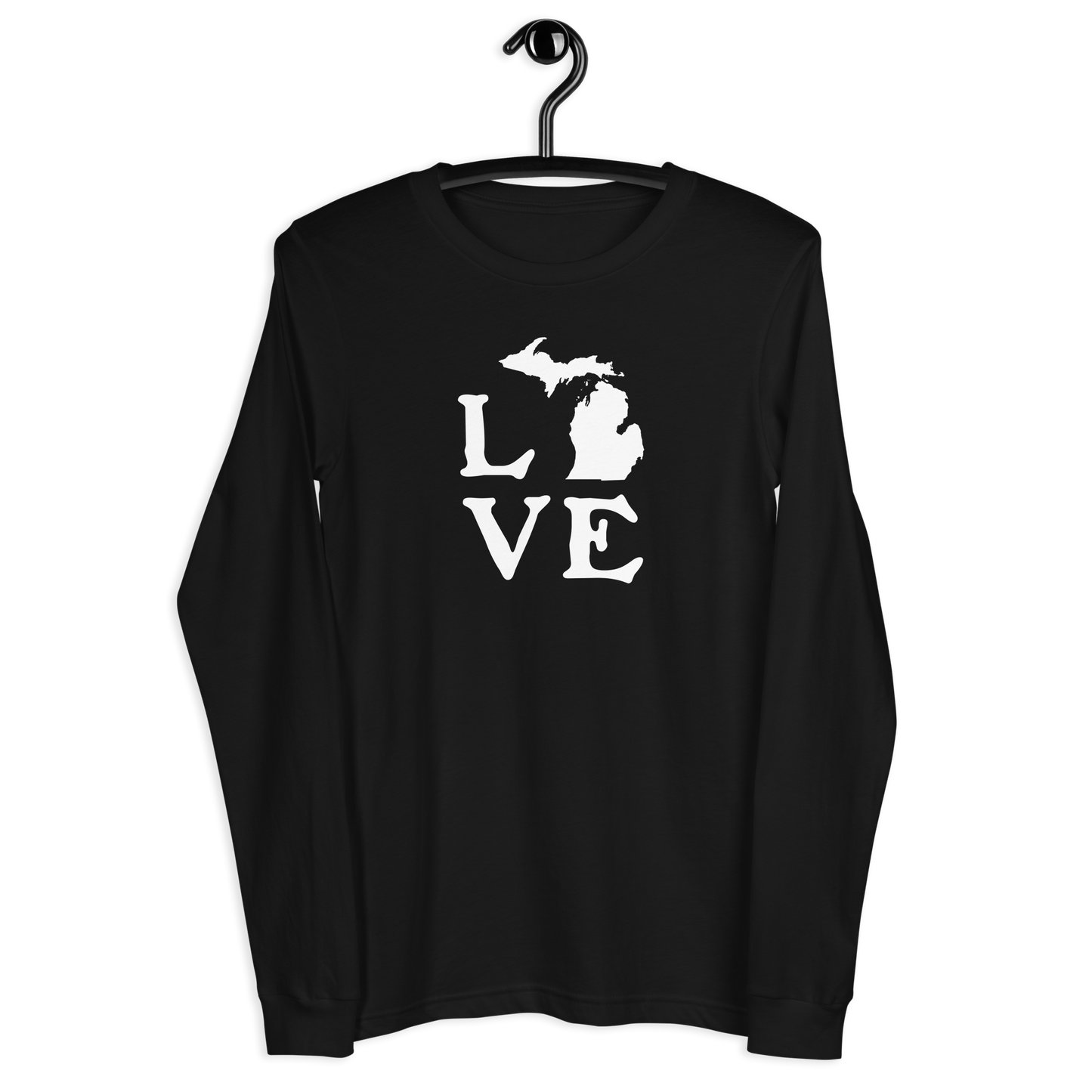 Michigan 'Love' T-Shirt (Woodcut Font) | Unisex Long Sleeve