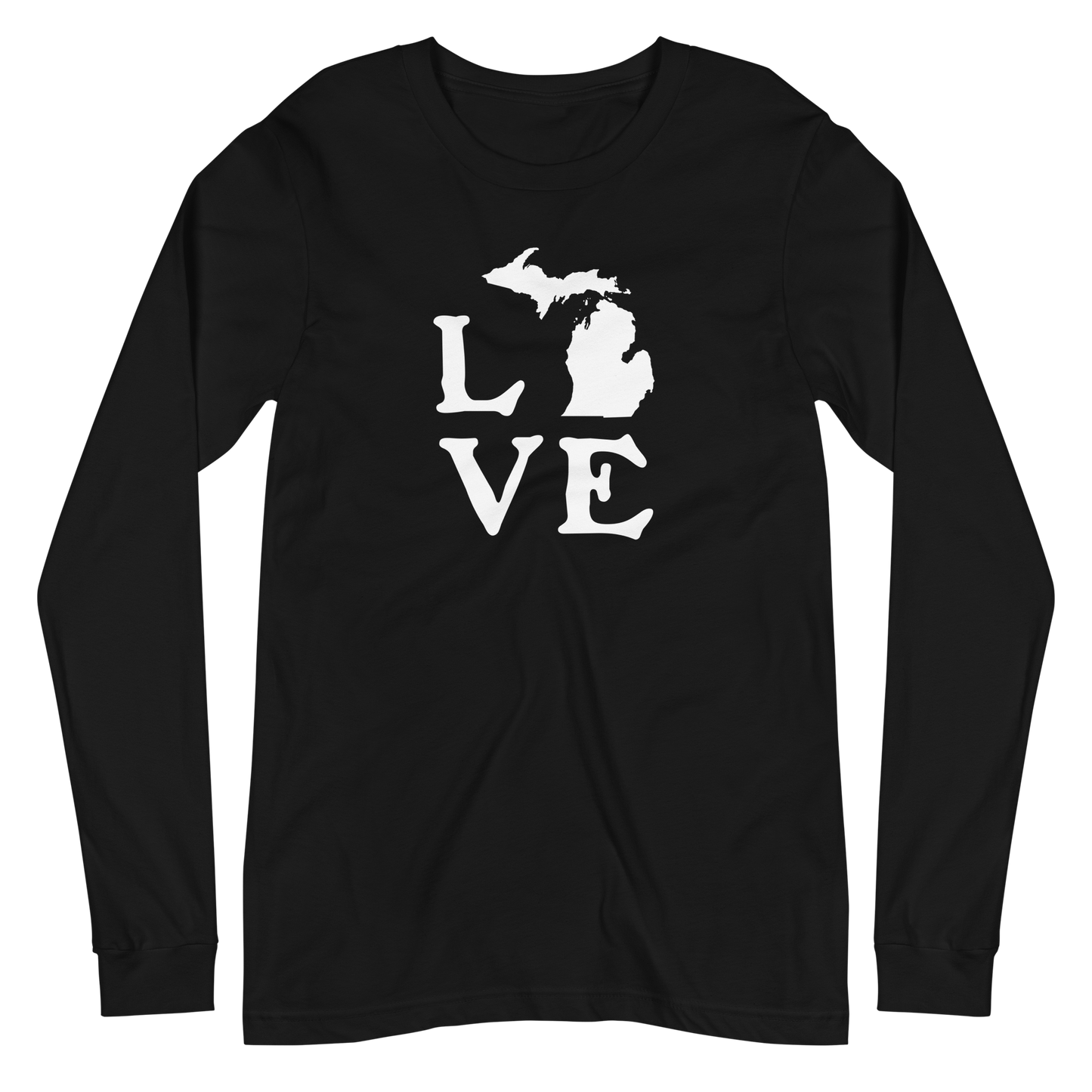 Michigan 'Love' T-Shirt (Woodcut Font) | Unisex Long Sleeve