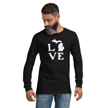 Michigan 'Love' T-Shirt (Woodcut Font) | Unisex Long Sleeve