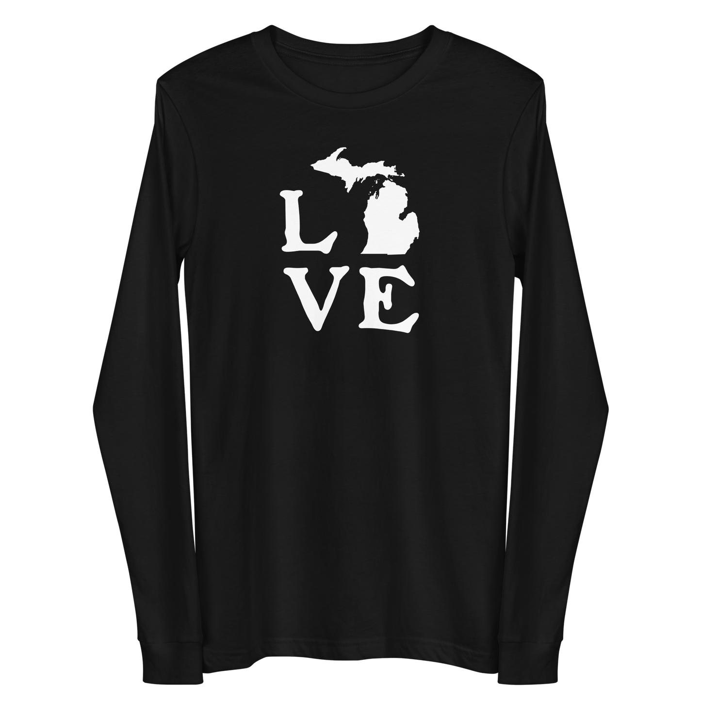 Michigan 'Love' T-Shirt (Woodcut Font) | Unisex Long Sleeve