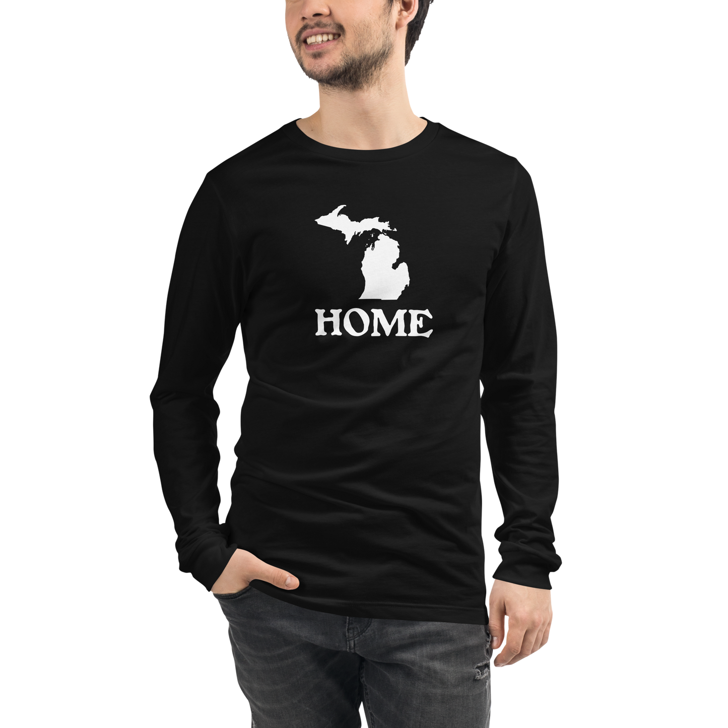 Michigan 'Home' T-Shirt (Woodcut Font) | Unisex Long Sleeve